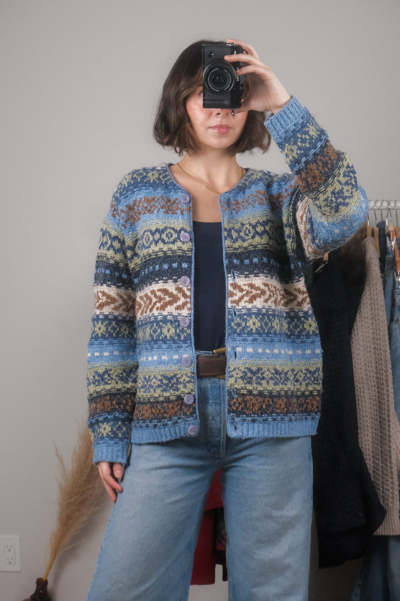 Vintage x Textured & Patterned Wool Blend Cardigan (M/L)