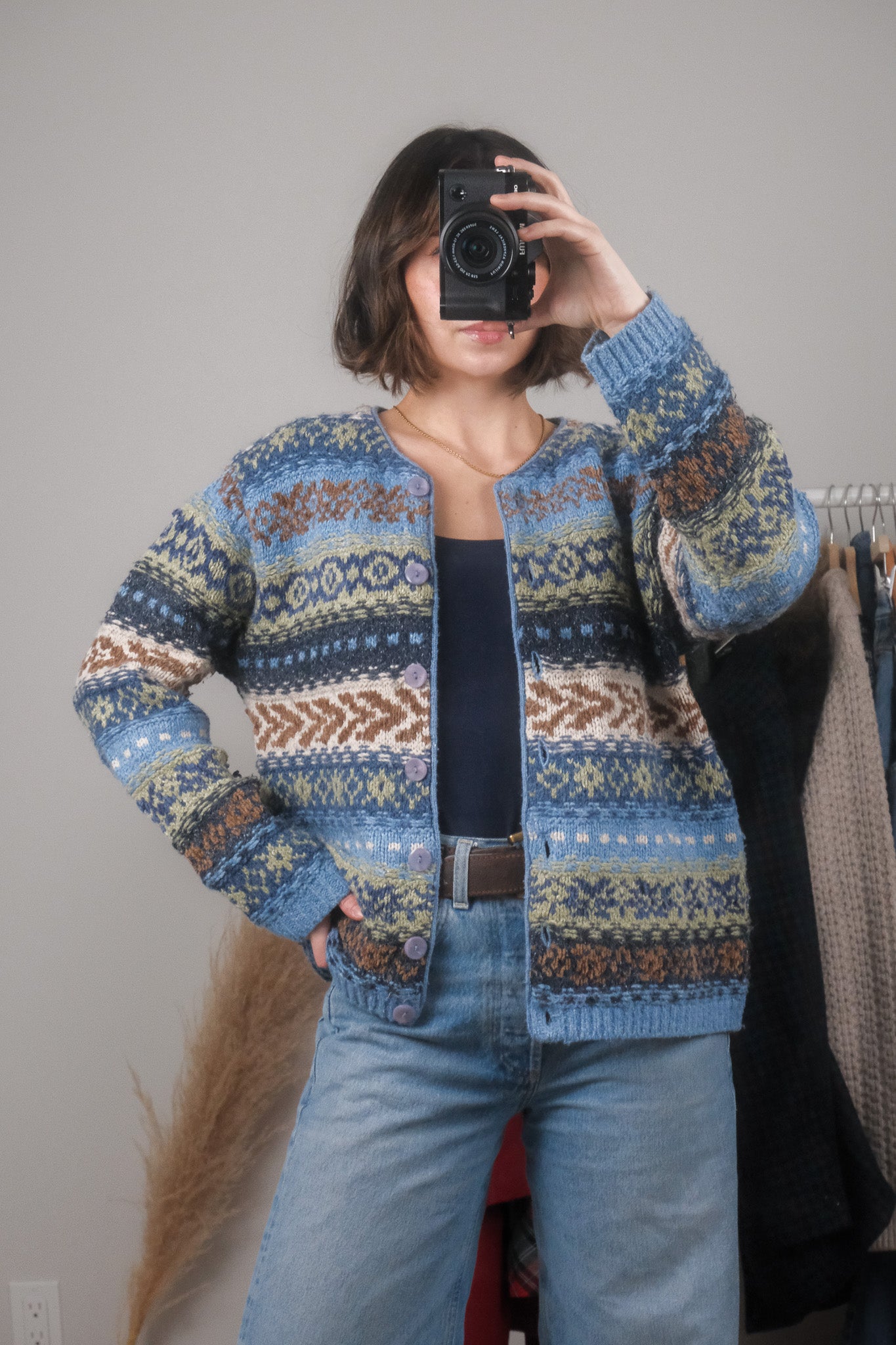 Vintage x Textured & Patterned Wool Blend Cardigan (M/L)