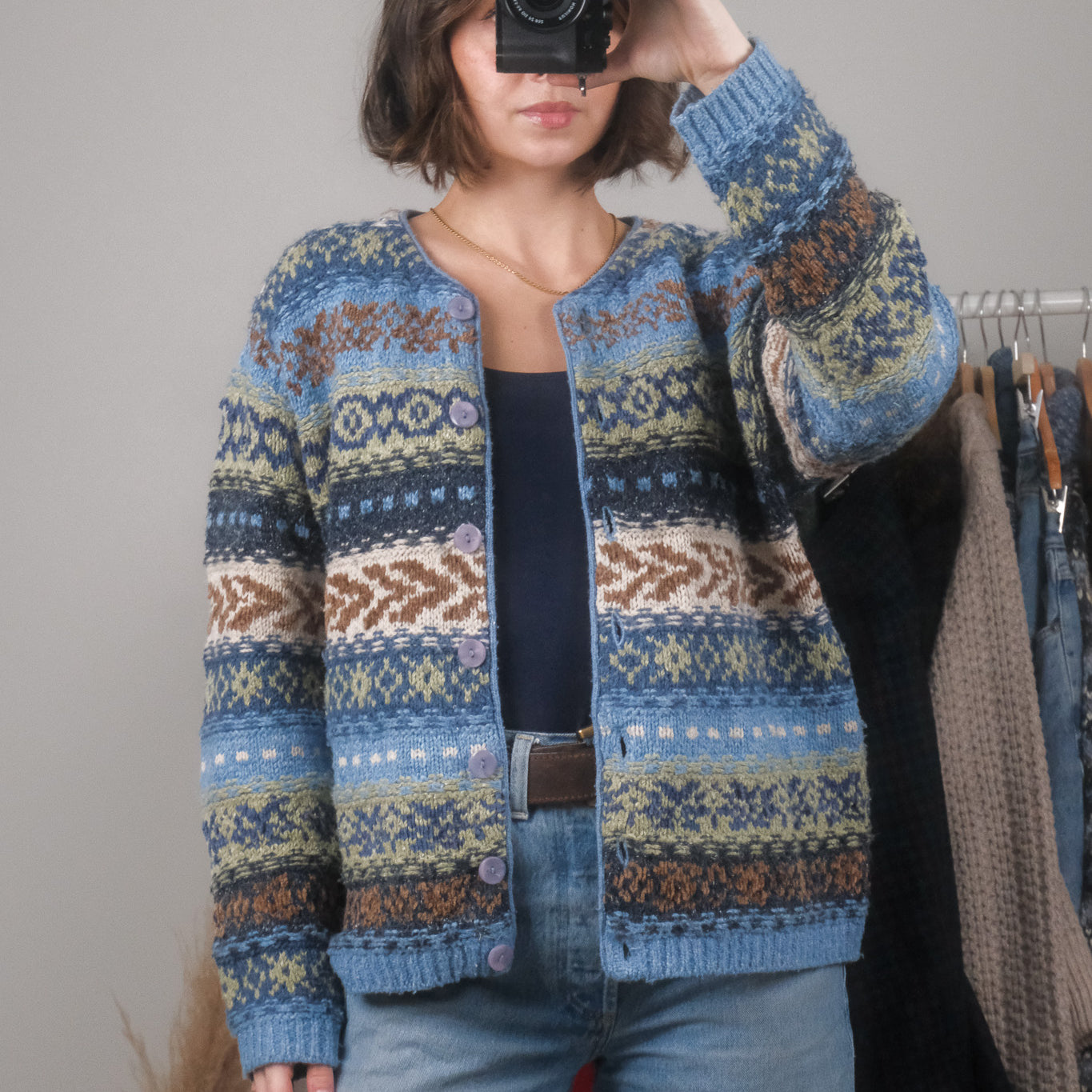 Vintage x Textured & Patterned Wool Blend Cardigan (M/L)