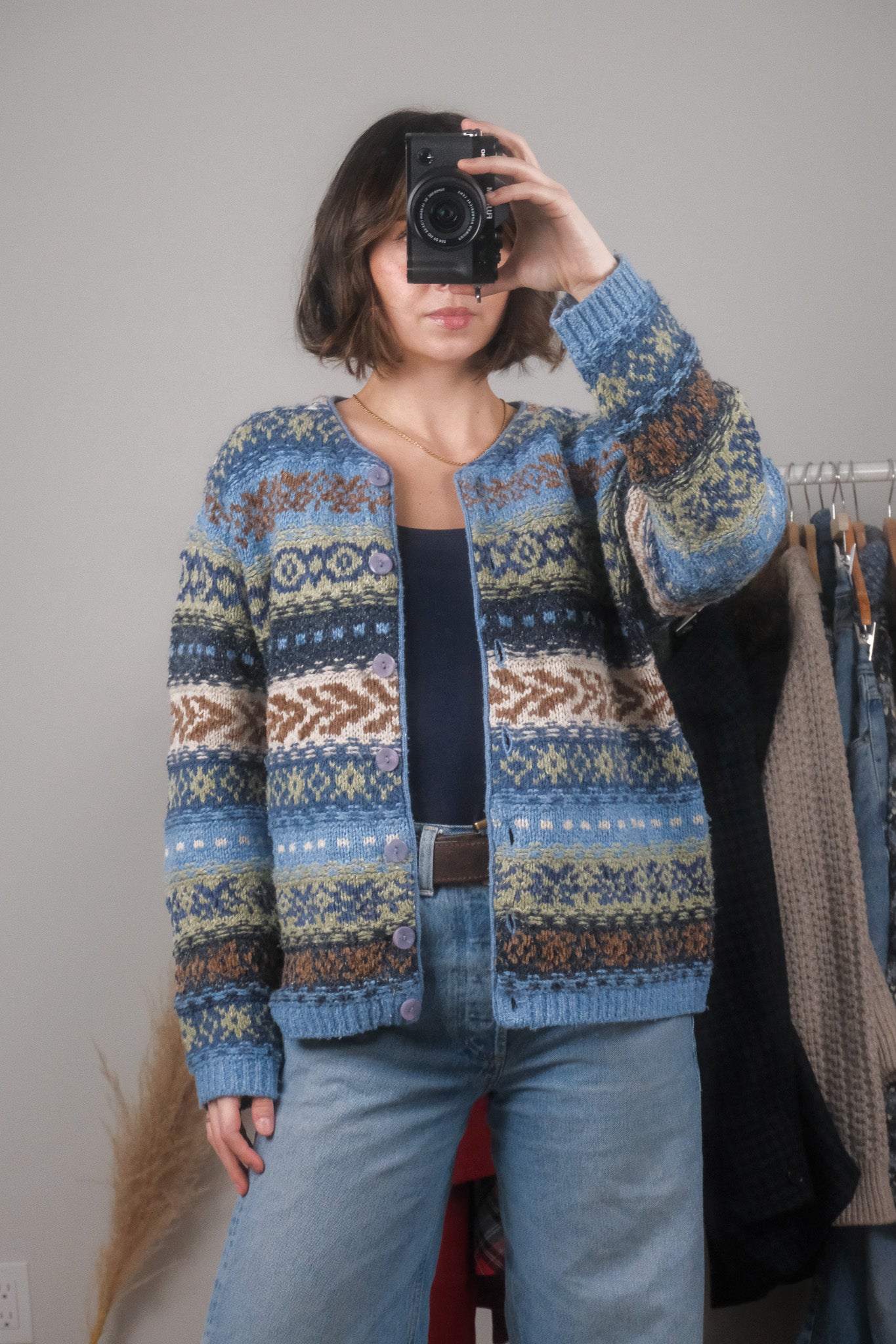 Vintage x Textured & Patterned Wool Blend Cardigan (M/L)