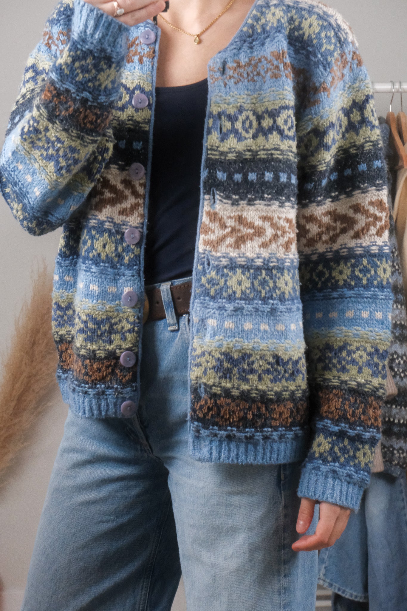 Vintage x Textured & Patterned Wool Blend Cardigan (M/L)