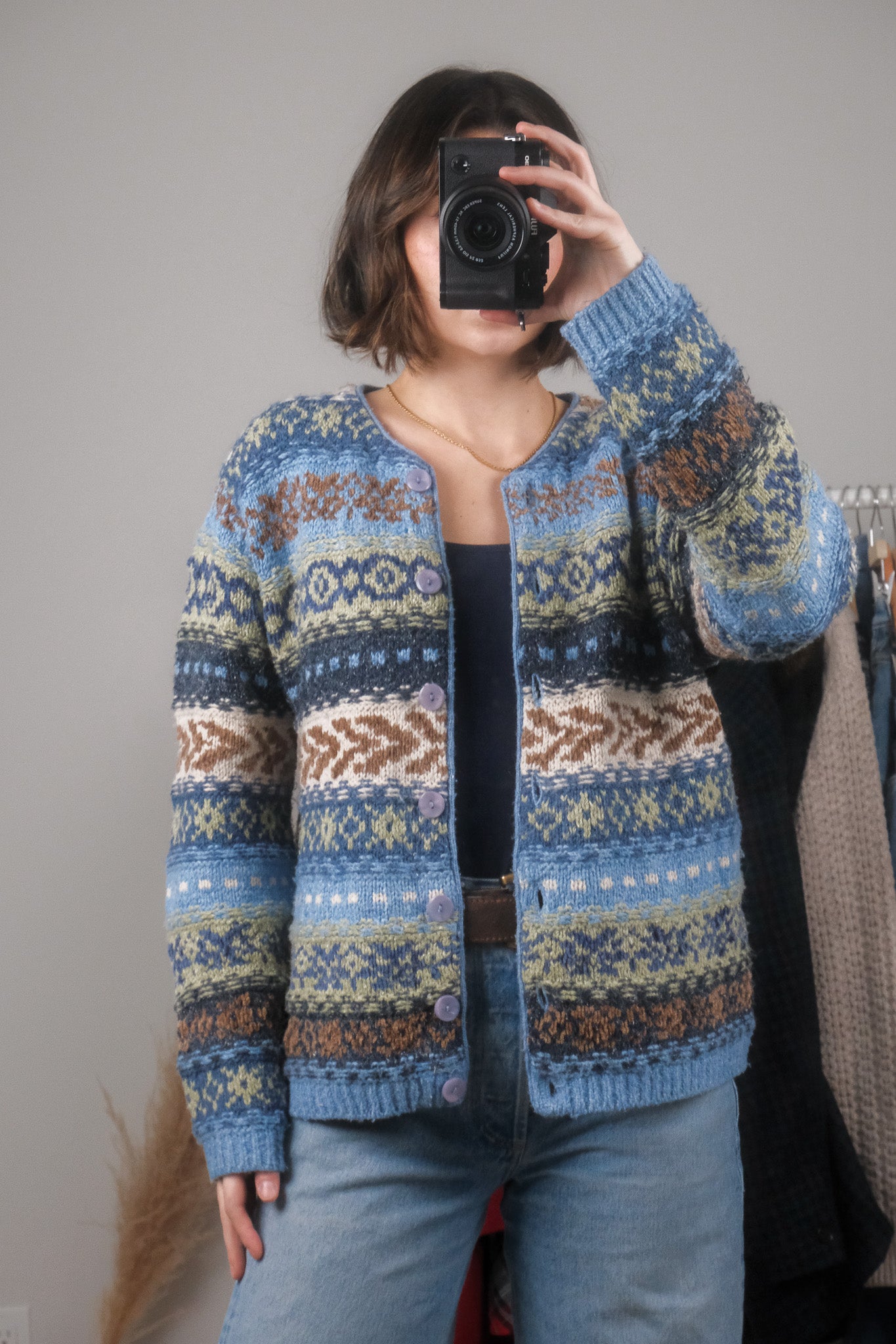 Vintage x Textured & Patterned Wool Blend Cardigan (M/L)
