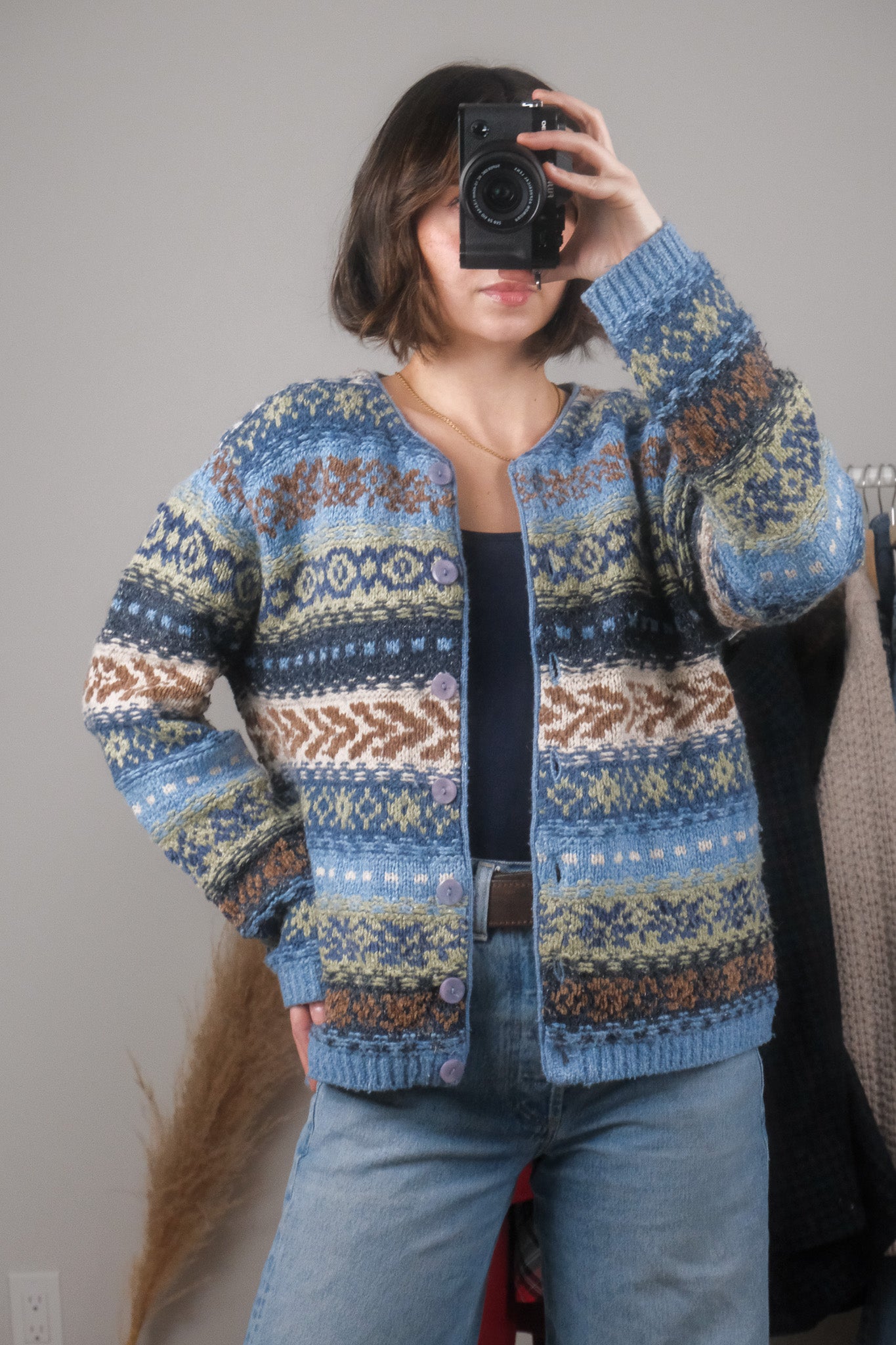 Vintage x Textured & Patterned Wool Blend Cardigan (M/L)