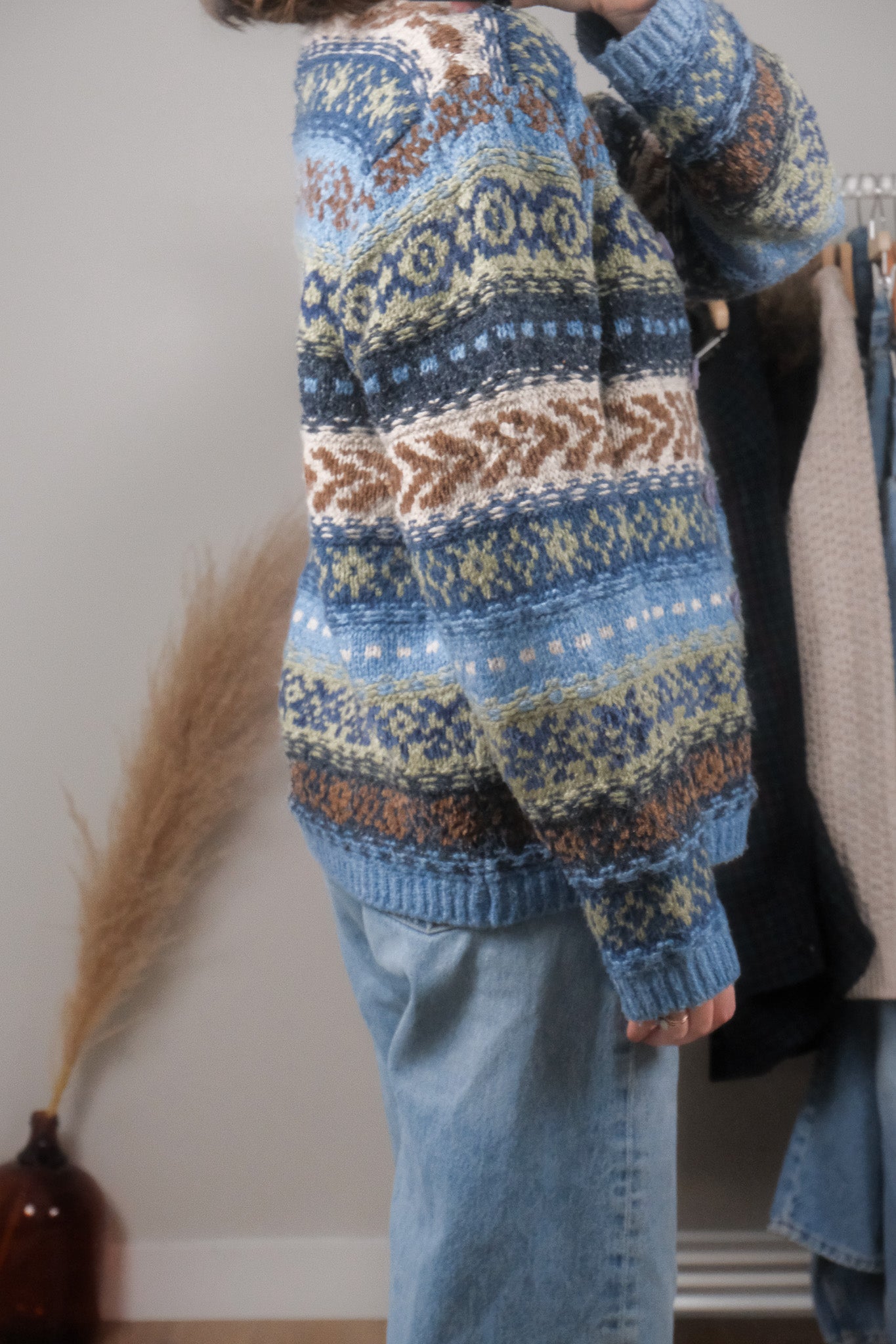 Vintage x Textured & Patterned Wool Blend Cardigan (M/L)