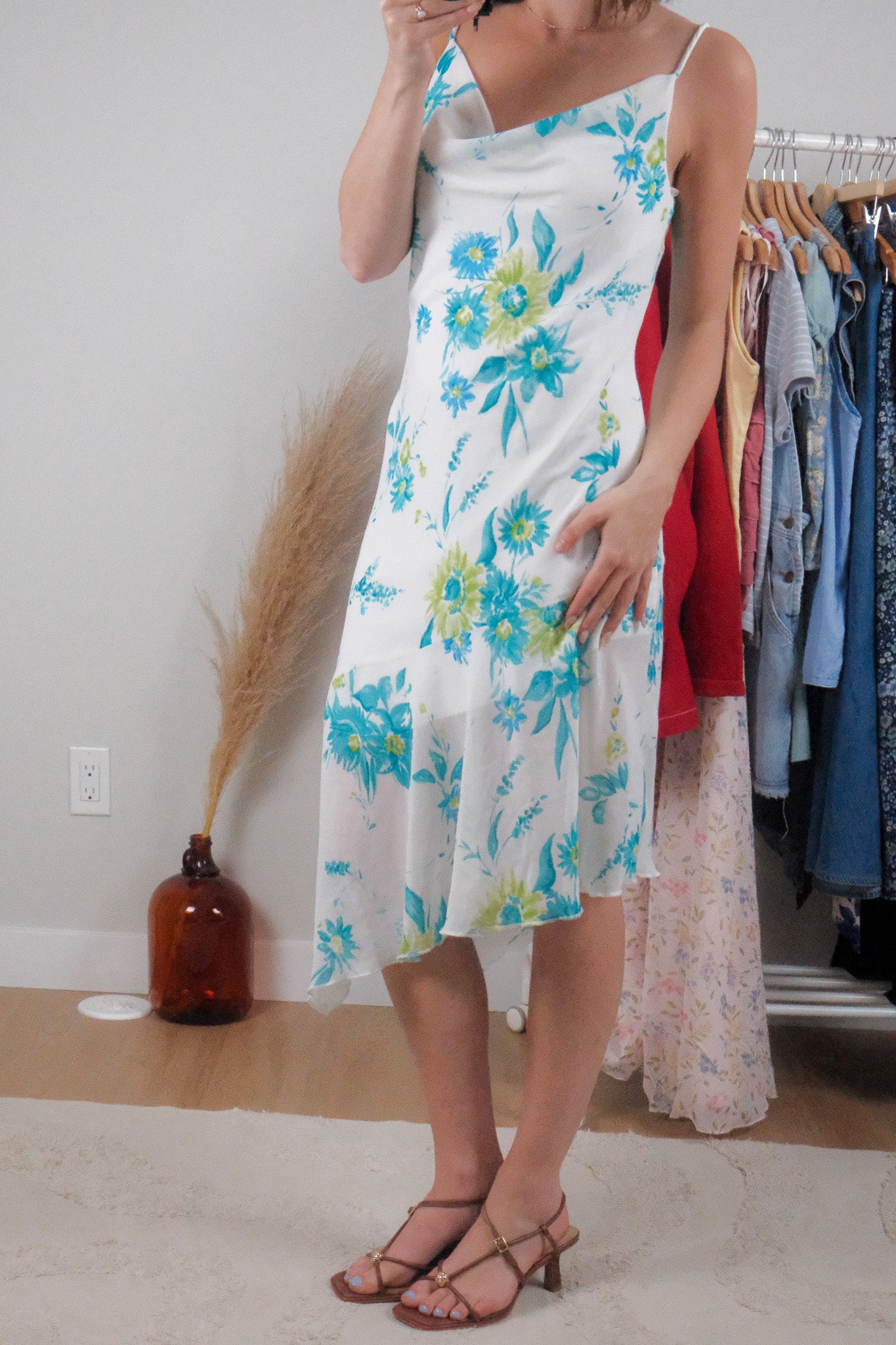 Made in Canada x Vintage x Flower Cowl-Neck Midi Dress (8)