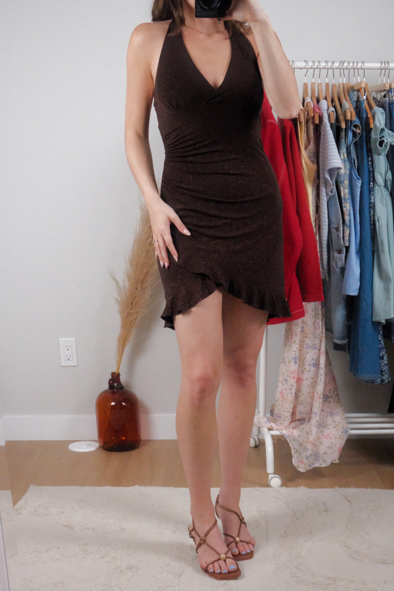 Made in Canada x Vintage x Halter Shimmer Mini Dress (S)