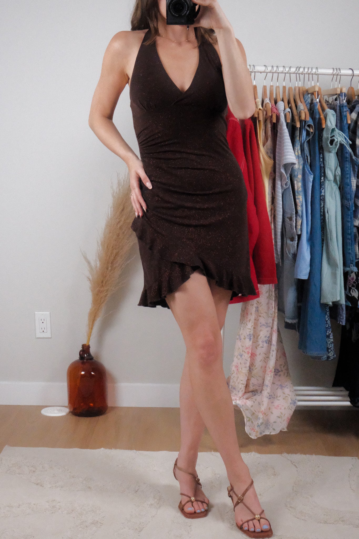 Made in Canada x Vintage x Halter Shimmer Mini Dress (S)