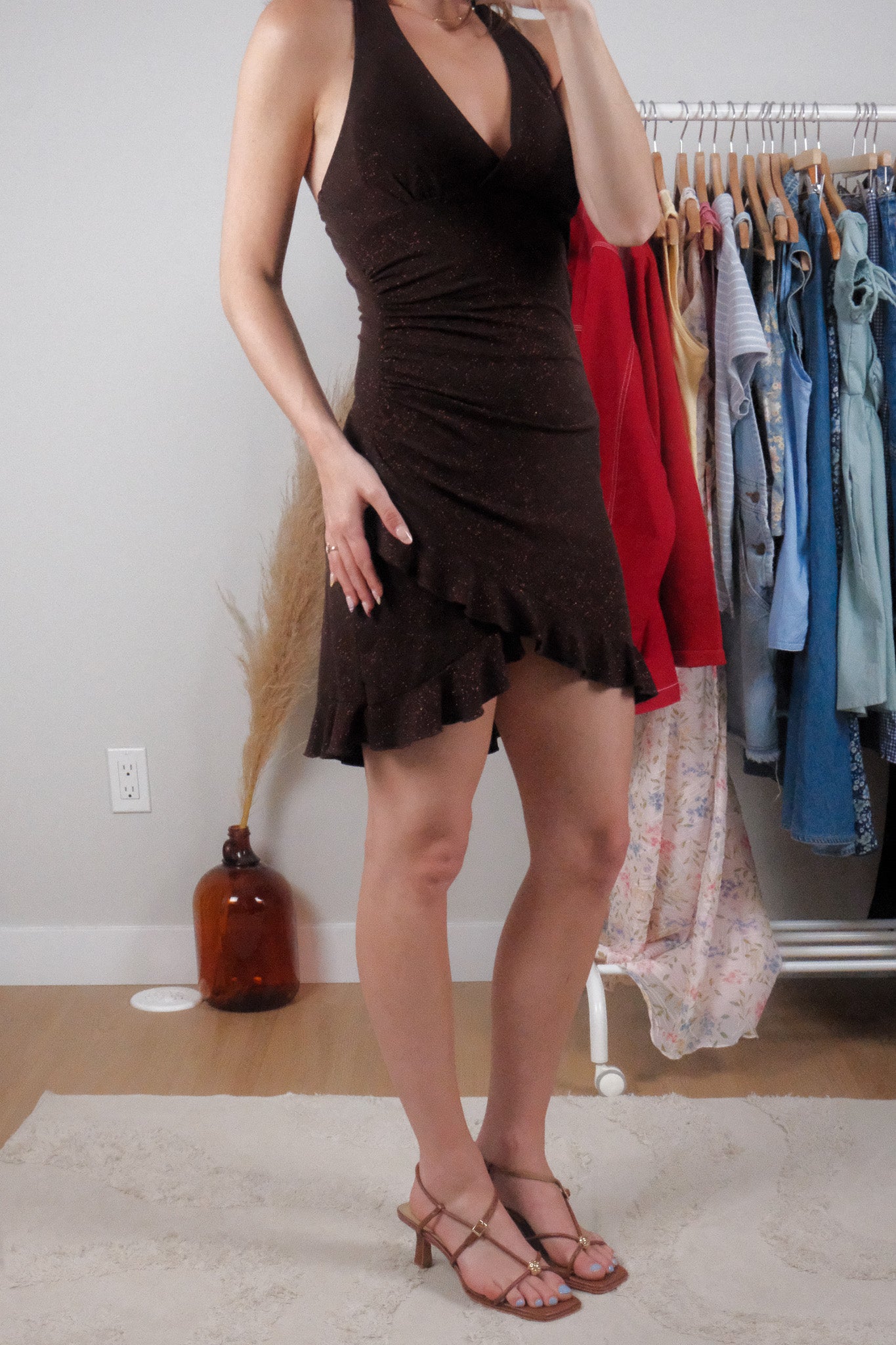 Made in Canada x Vintage x Halter Shimmer Mini Dress (S)