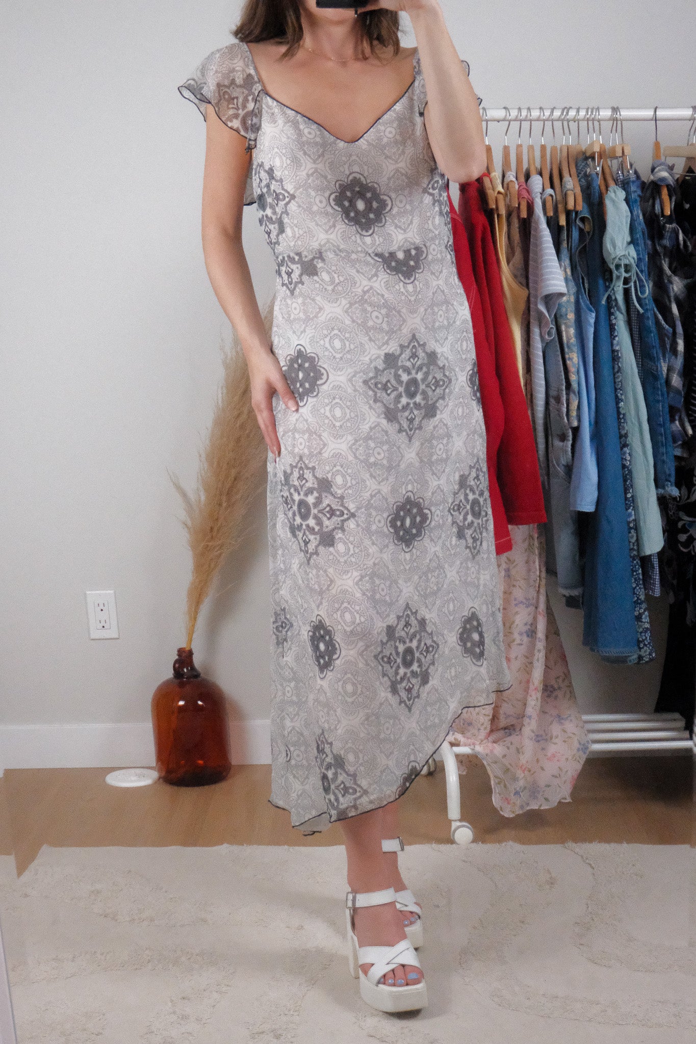 Vintage x 100% Silk Patterned Dress (M/L)