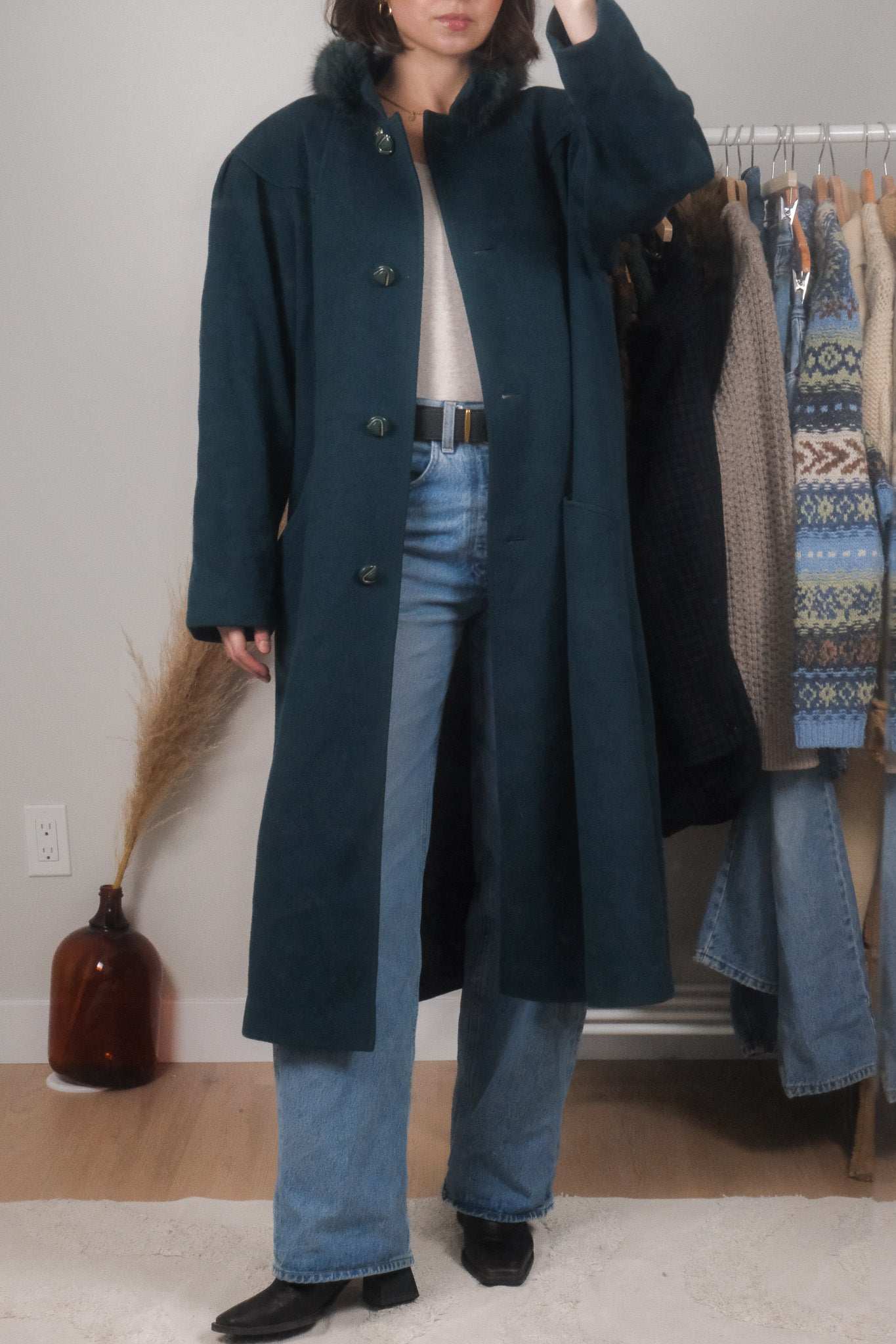 Made in Canada x Vintage x Wool Faux Fur Collar Jacket (M)