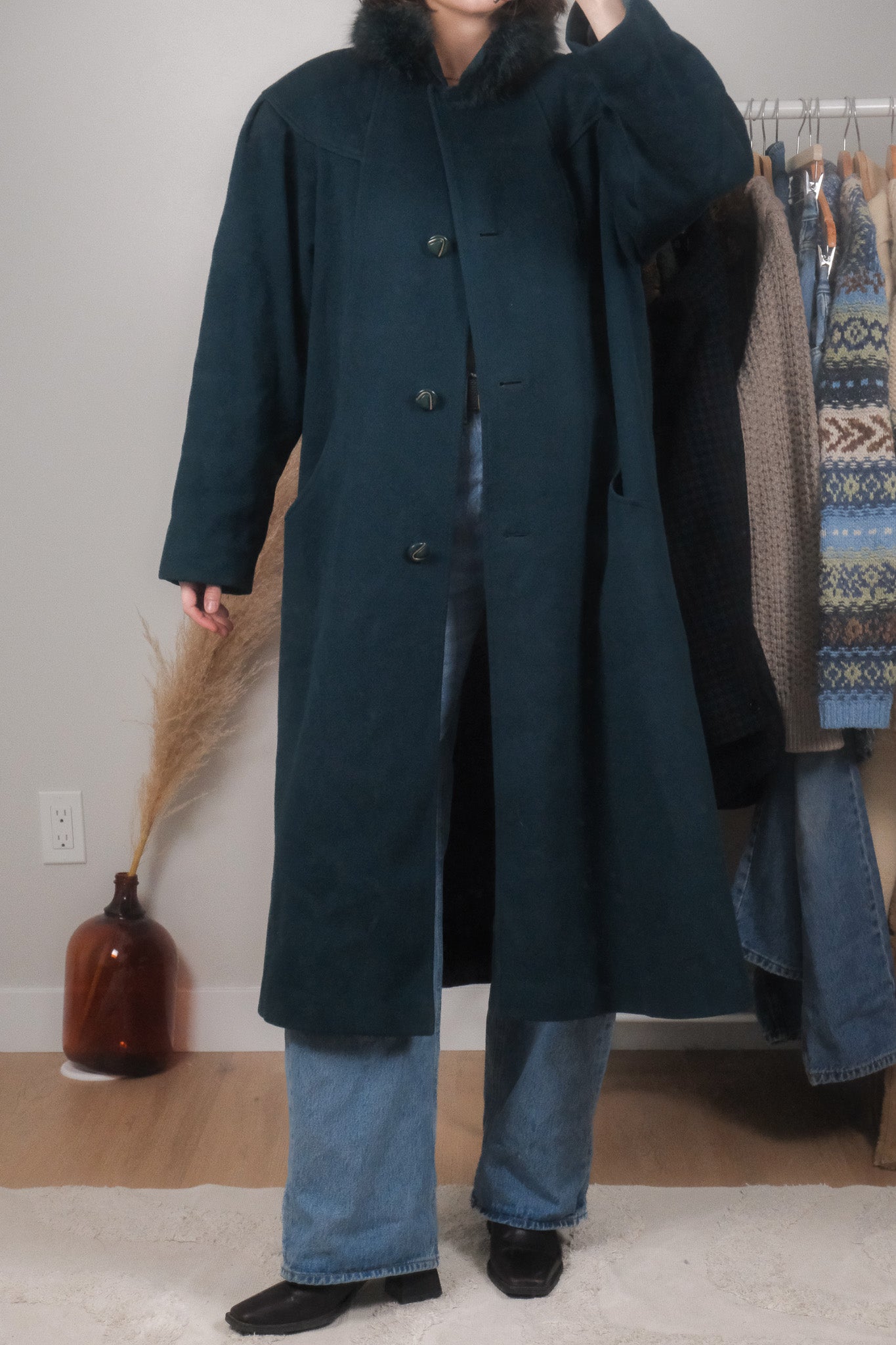 Made in Canada x Vintage x Wool Faux Fur Collar Jacket (M)