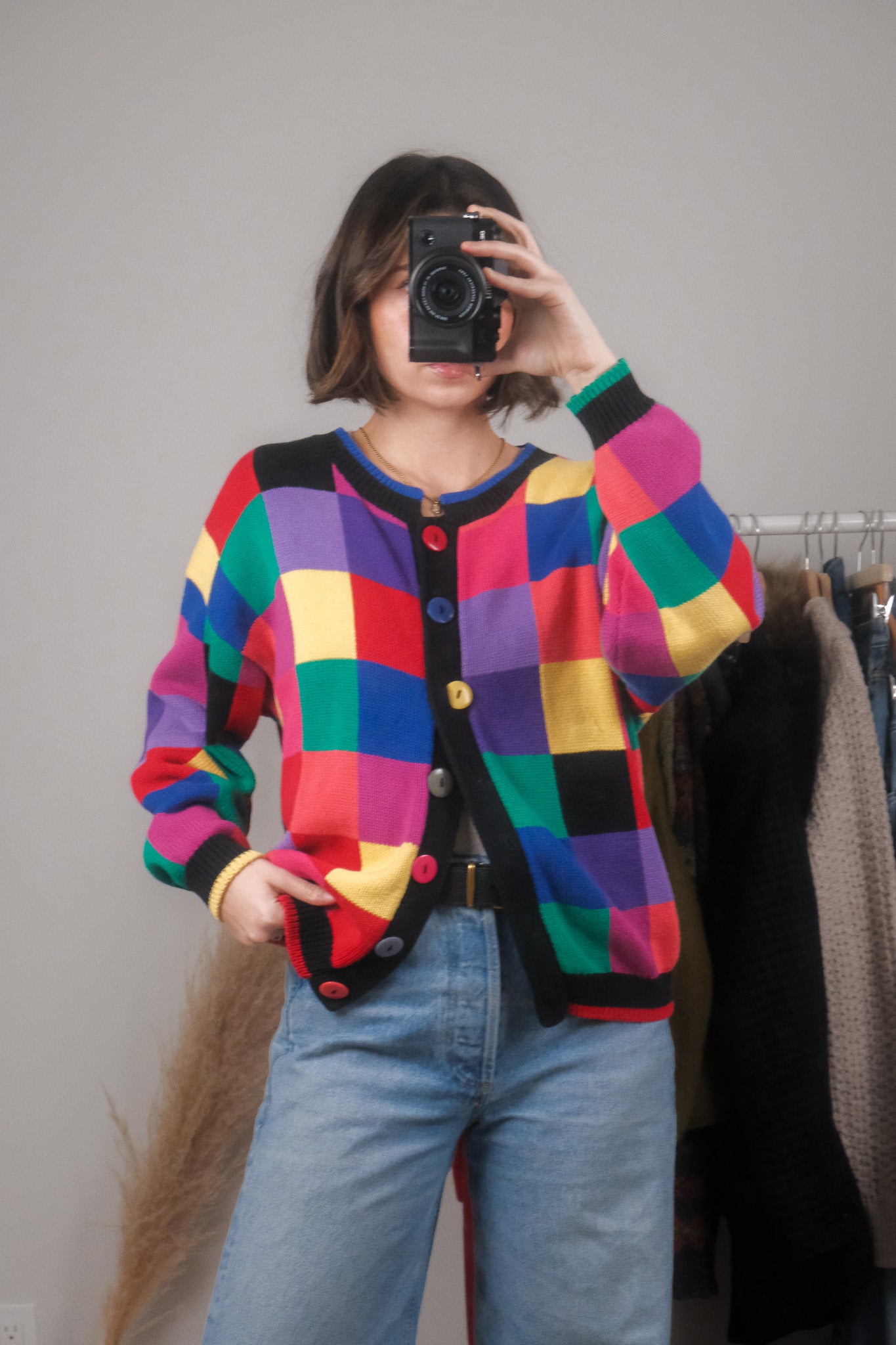 Vintage x Cotton Multicolour Checkered Cardigan (S/M)
