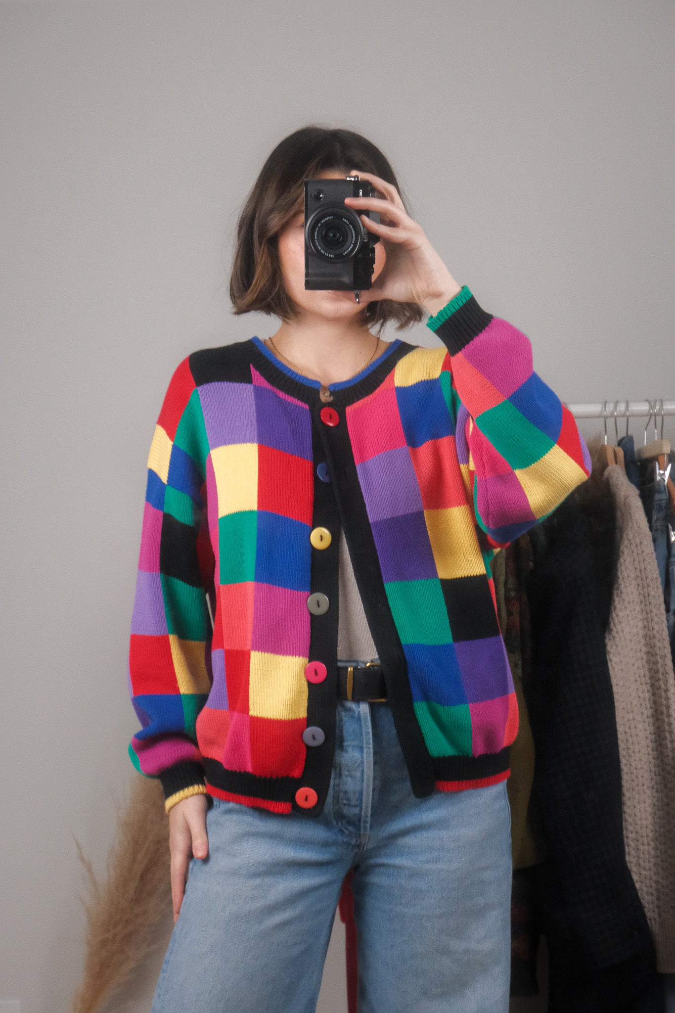 Vintage x Cotton Multicolour Checkered Cardigan (S/M)