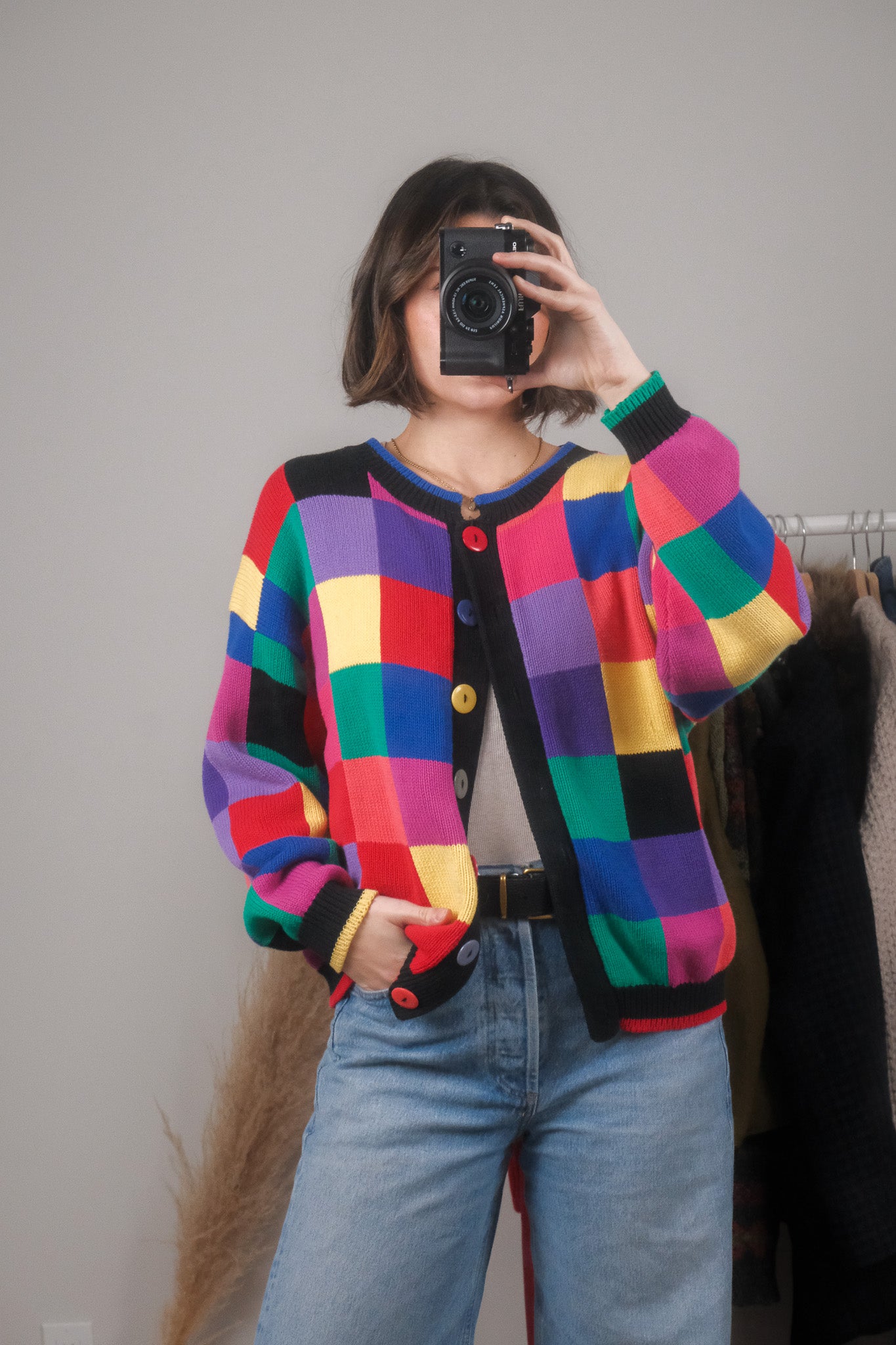 Vintage x Cotton Multicolour Checkered Cardigan (S/M)