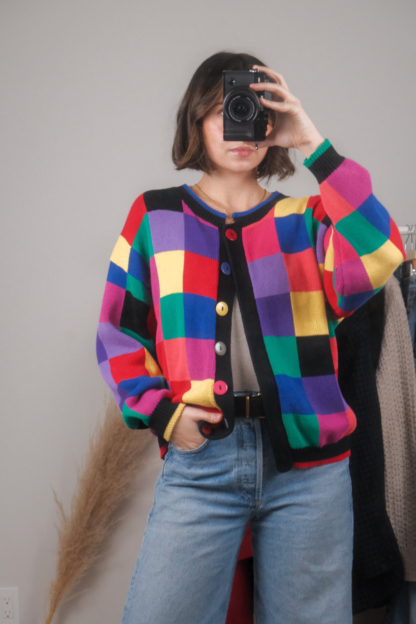 Vintage x Cotton Multicolour Checkered Cardigan (S/M)