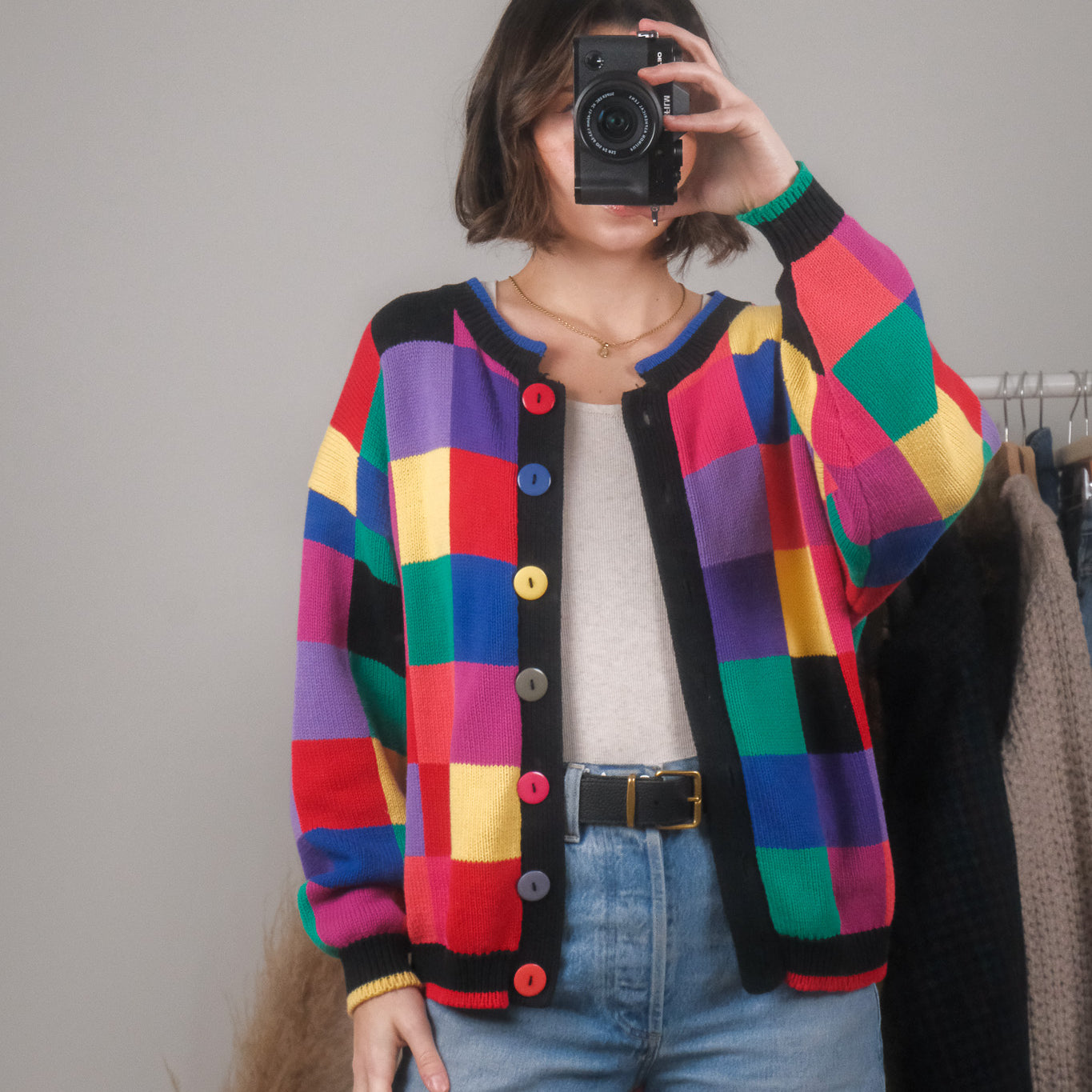 Vintage x Cotton Multicolour Checkered Cardigan (S/M)