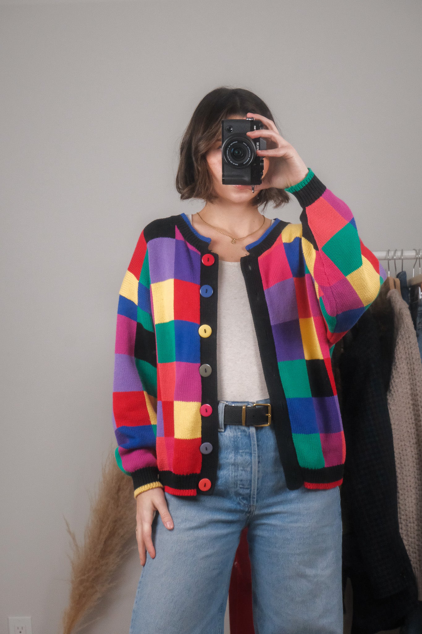 Vintage x Cotton Multicolour Checkered Cardigan (S/M)