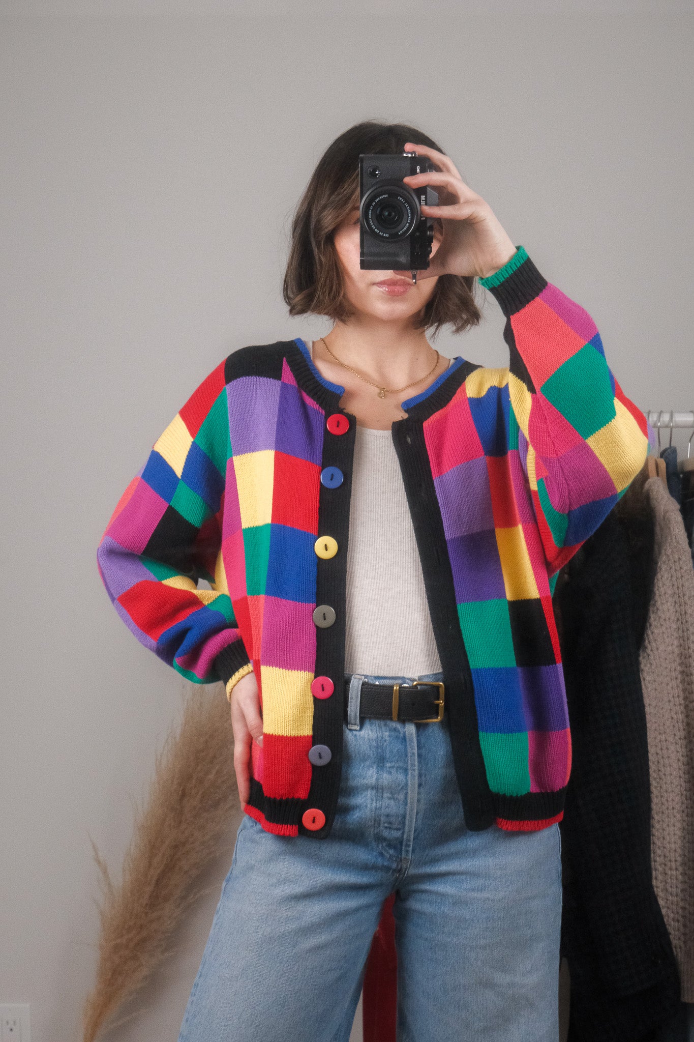 Vintage x Cotton Multicolour Checkered Cardigan (S/M)
