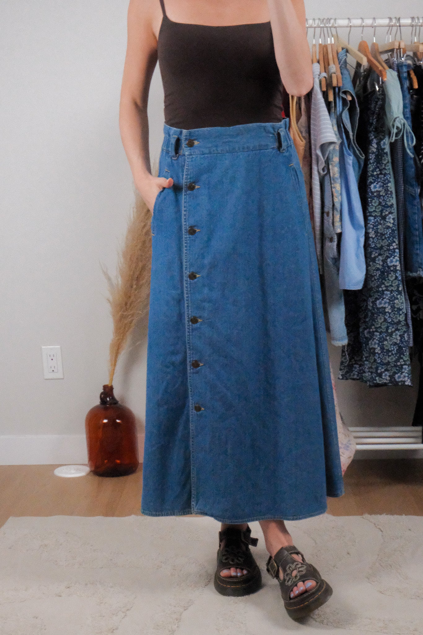 Vintage x Denim Button Maxi Skirt (4/6)