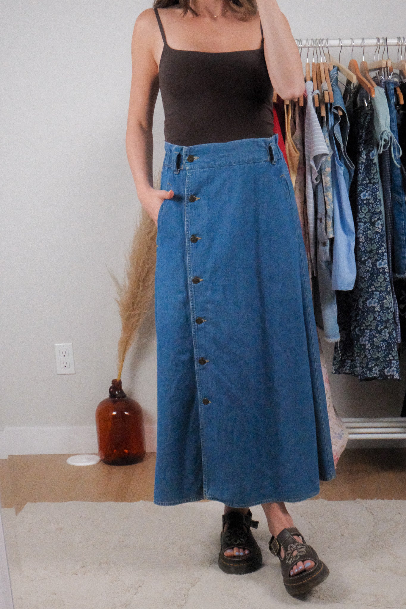 Vintage x Denim Button Maxi Skirt (4/6)