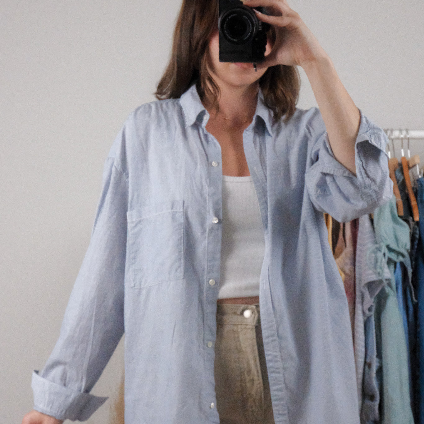Modern x Aritzia x Cotton Pinstrip Button Down (M/L)
