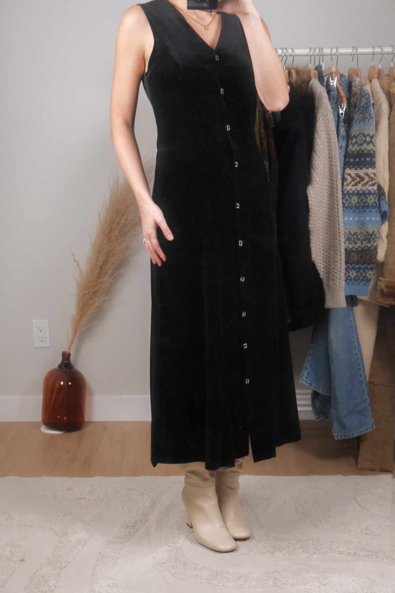 Made in Canada x Vintage x Velvet Button Up Maxi Dress (XS/S)