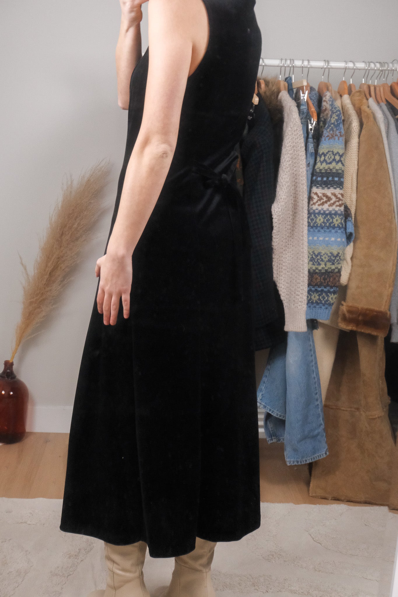 Made in Canada x Vintage x Velvet Button Up Maxi Dress (XS/S)