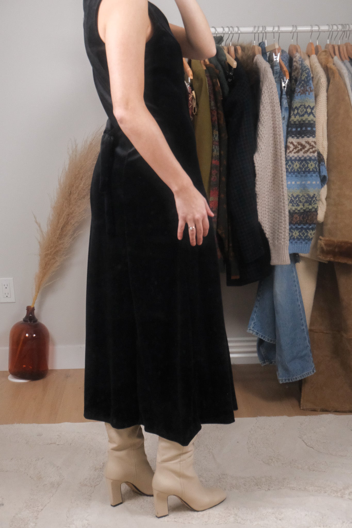 Made in Canada x Vintage x Velvet Button Up Maxi Dress (XS/S)