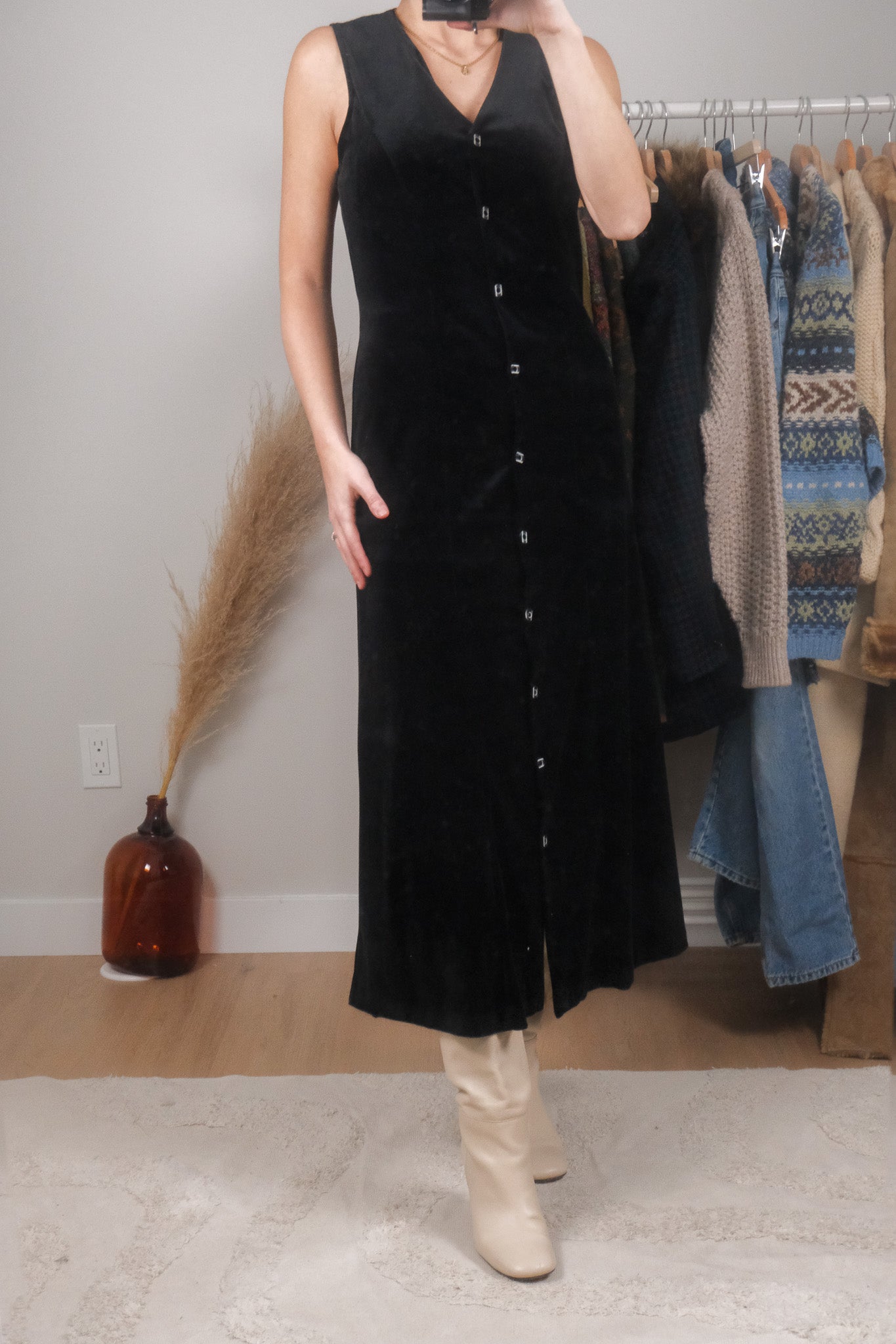 Made in Canada x Vintage x Velvet Button Up Maxi Dress (XS/S)