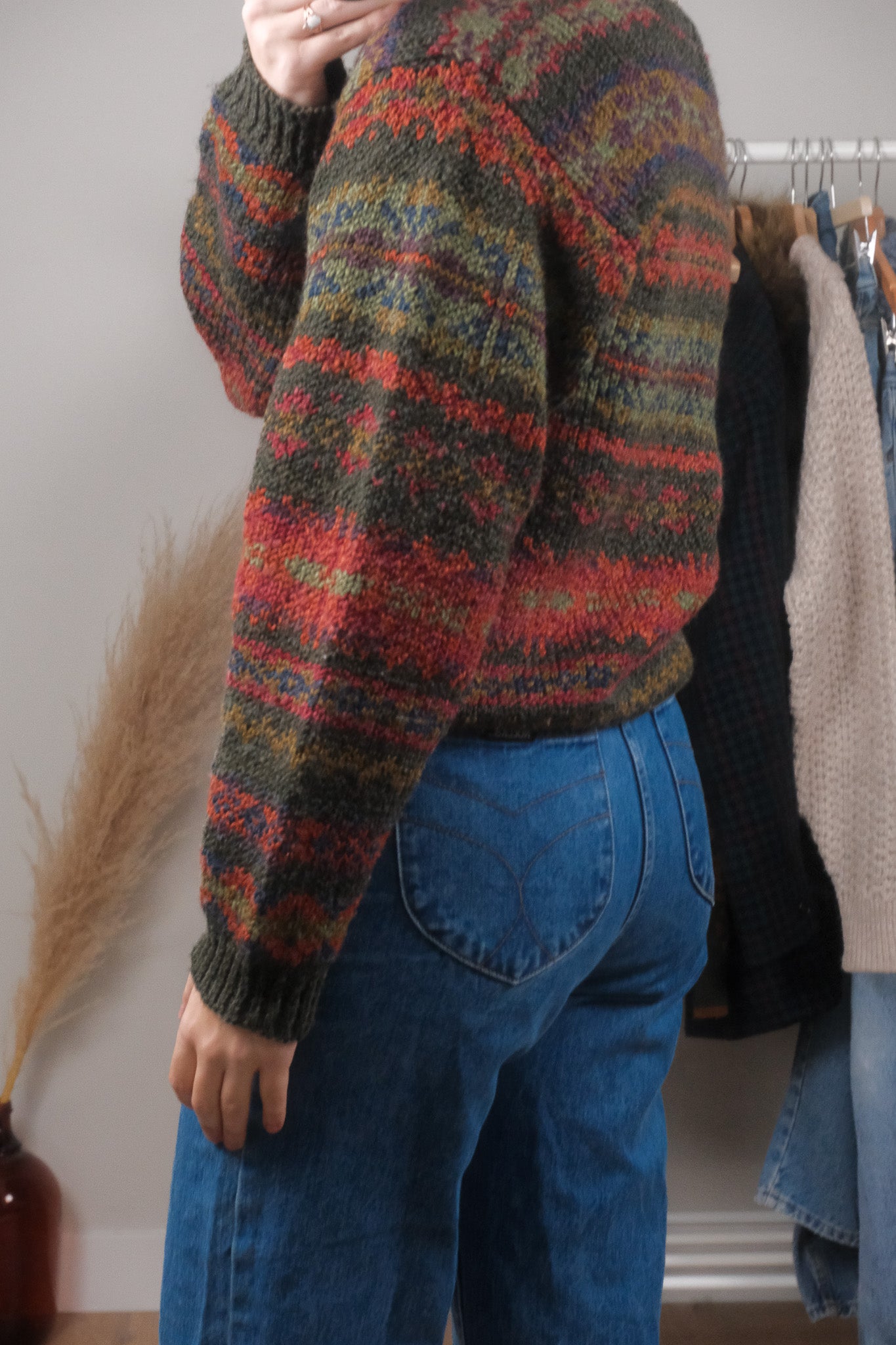 Vintage x Wool Blend Patterned V-Neck Sweater (S)