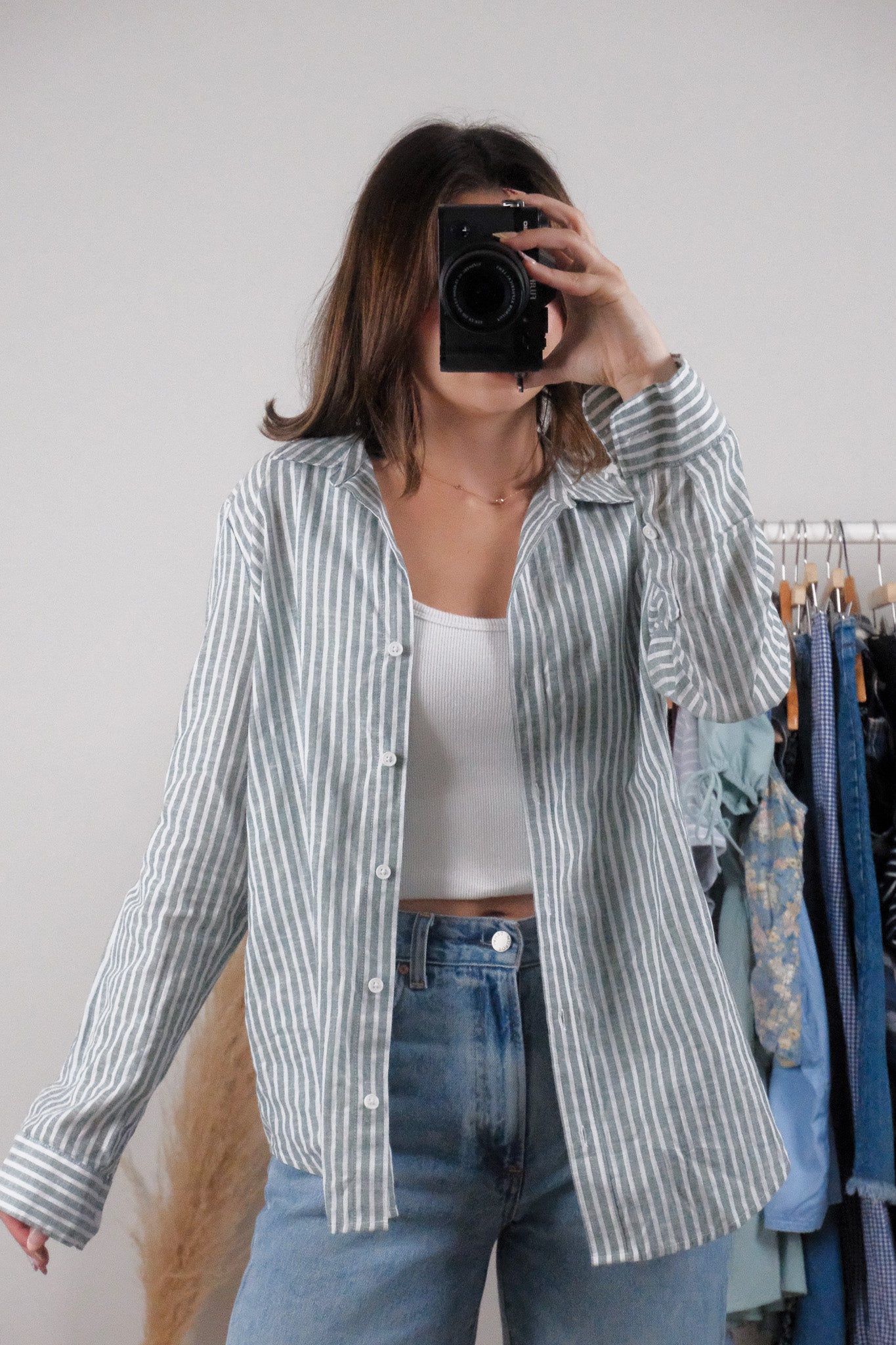Vintage x Cotton/Linen Striped Button Down (S/M)