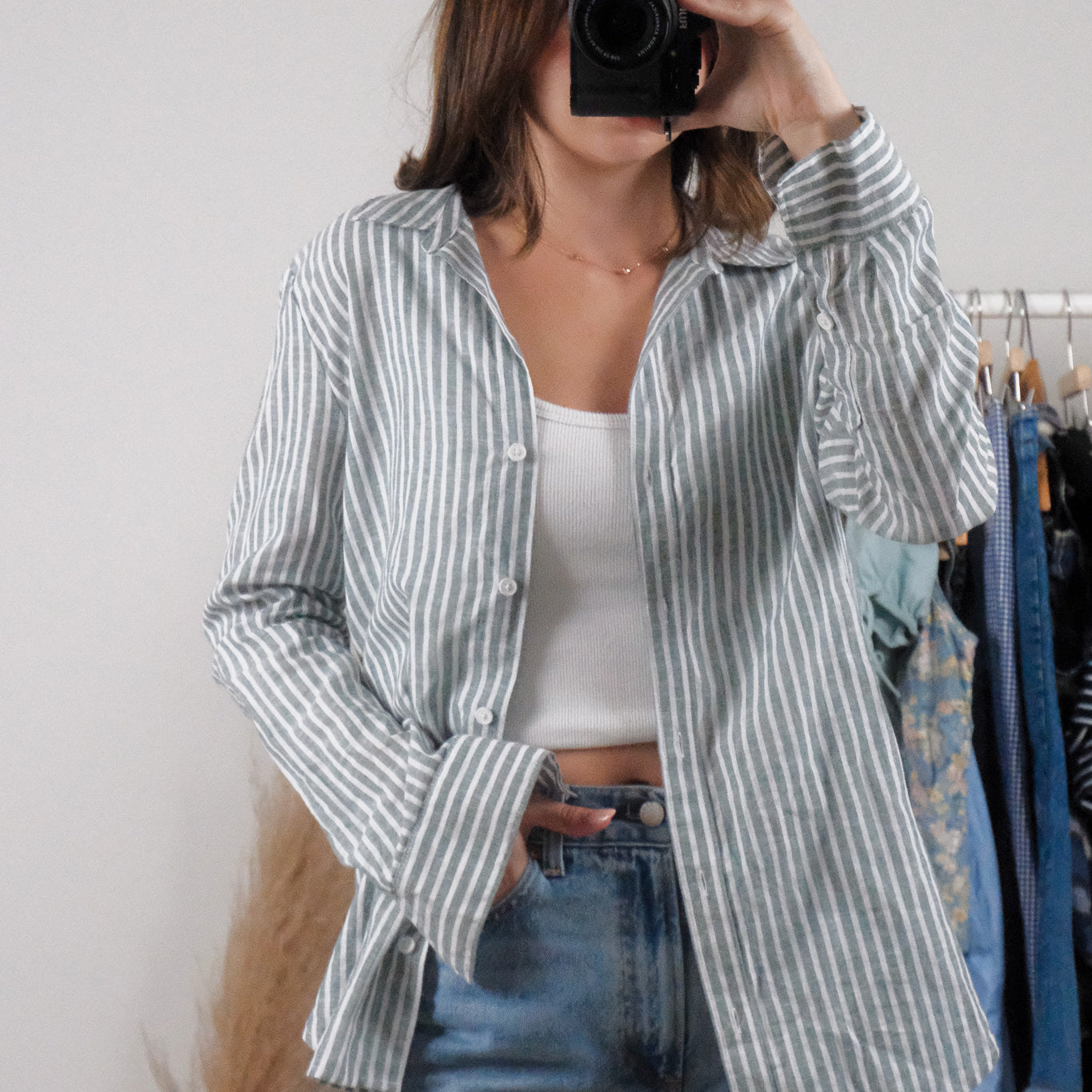 Vintage x Cotton/Linen Striped Button Down (S/M)