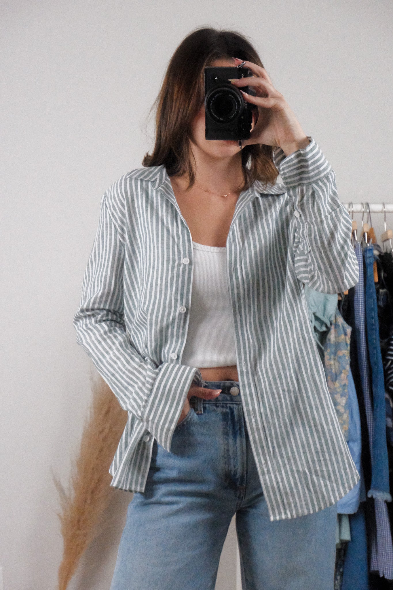 Vintage x Cotton/Linen Striped Button Down (S/M)