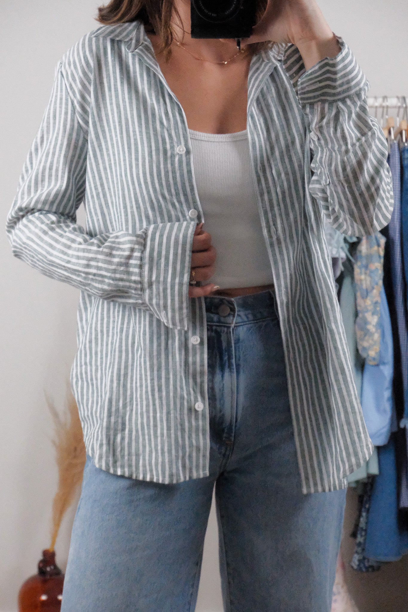 Vintage x Cotton/Linen Striped Button Down (S/M)
