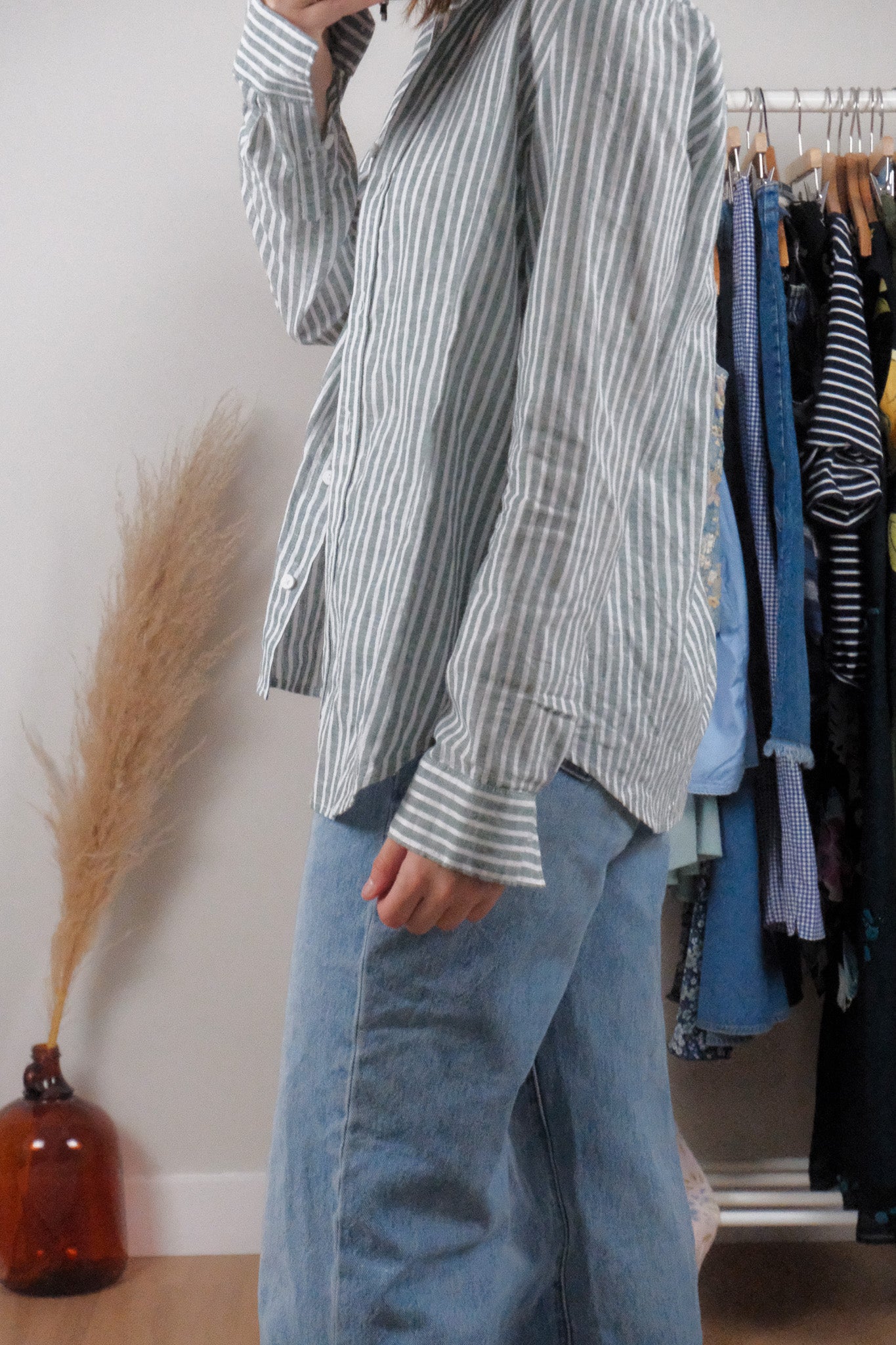 Vintage x Cotton/Linen Striped Button Down (S/M)