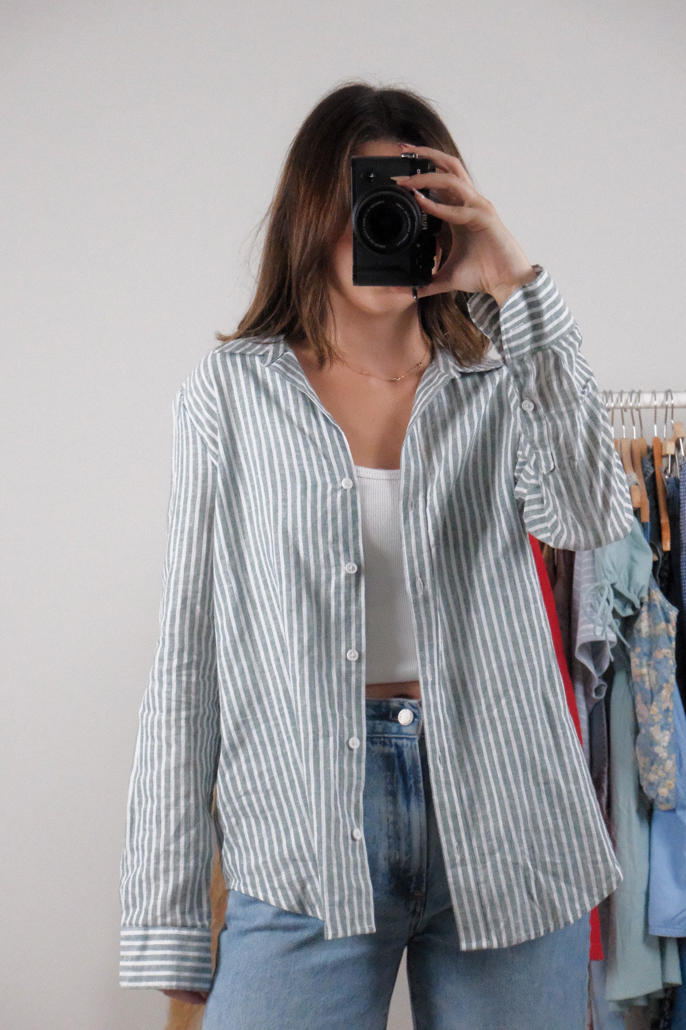Vintage x Cotton/Linen Striped Button Down (S/M)