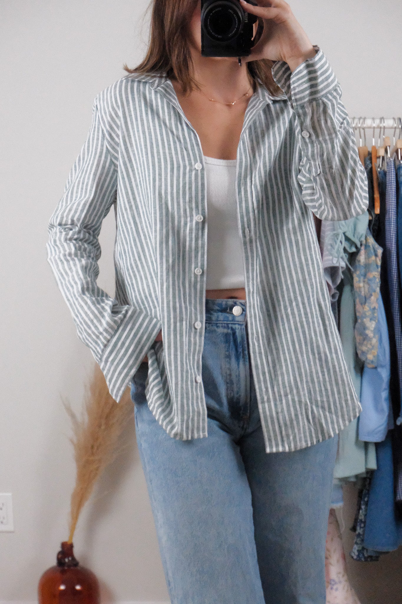 Vintage x Cotton/Linen Striped Button Down (S/M)