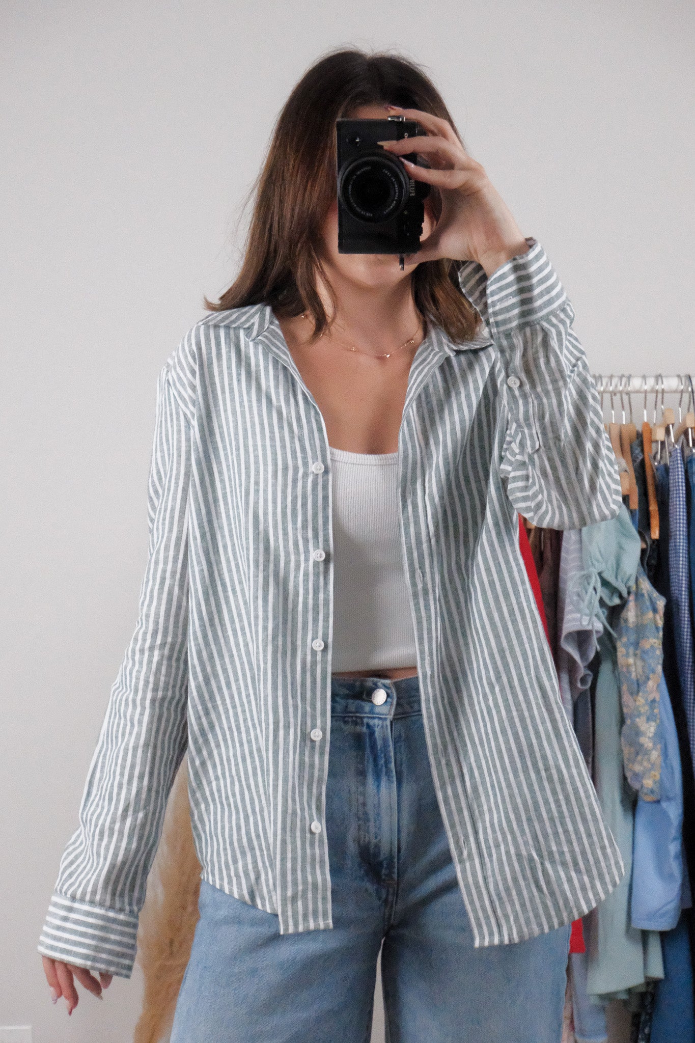 Vintage x Cotton/Linen Striped Button Down (S/M)