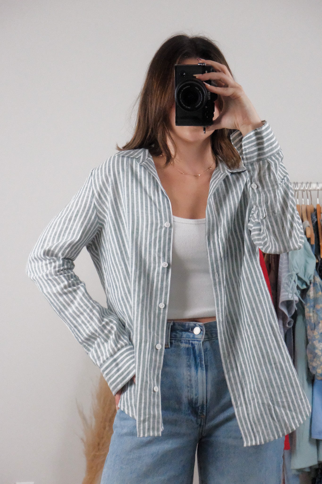Vintage x Cotton/Linen Striped Button Down (S/M)