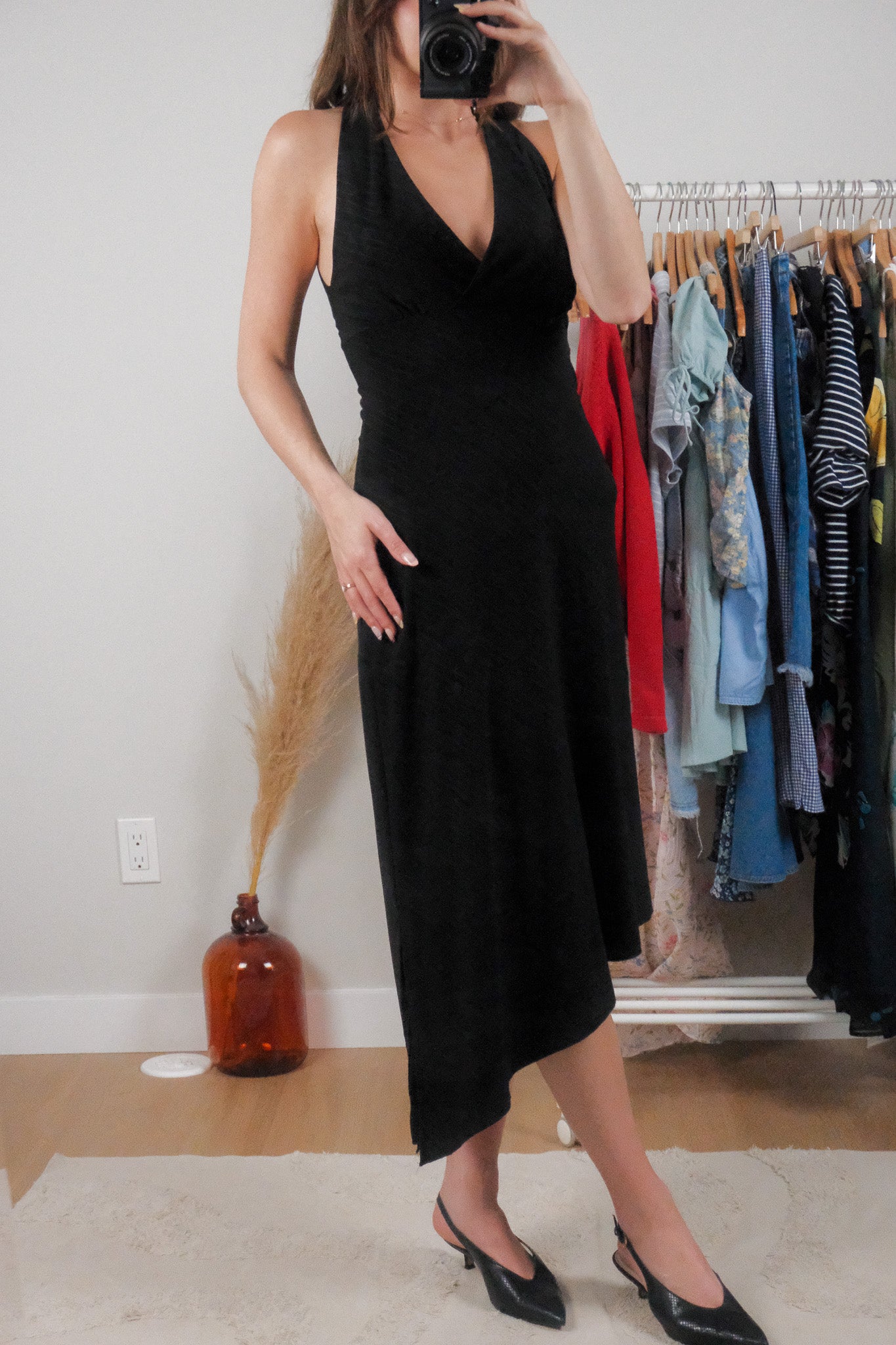 Made in Canada x Vintage x Asymmetrical Fringe Halter Midi Dress (4/6)