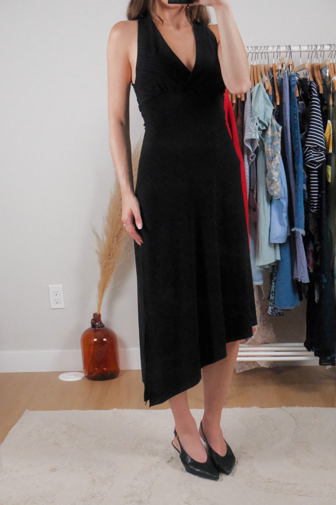 Made in Canada x Vintage x Asymmetrical Fringe Halter Midi Dress (4/6)