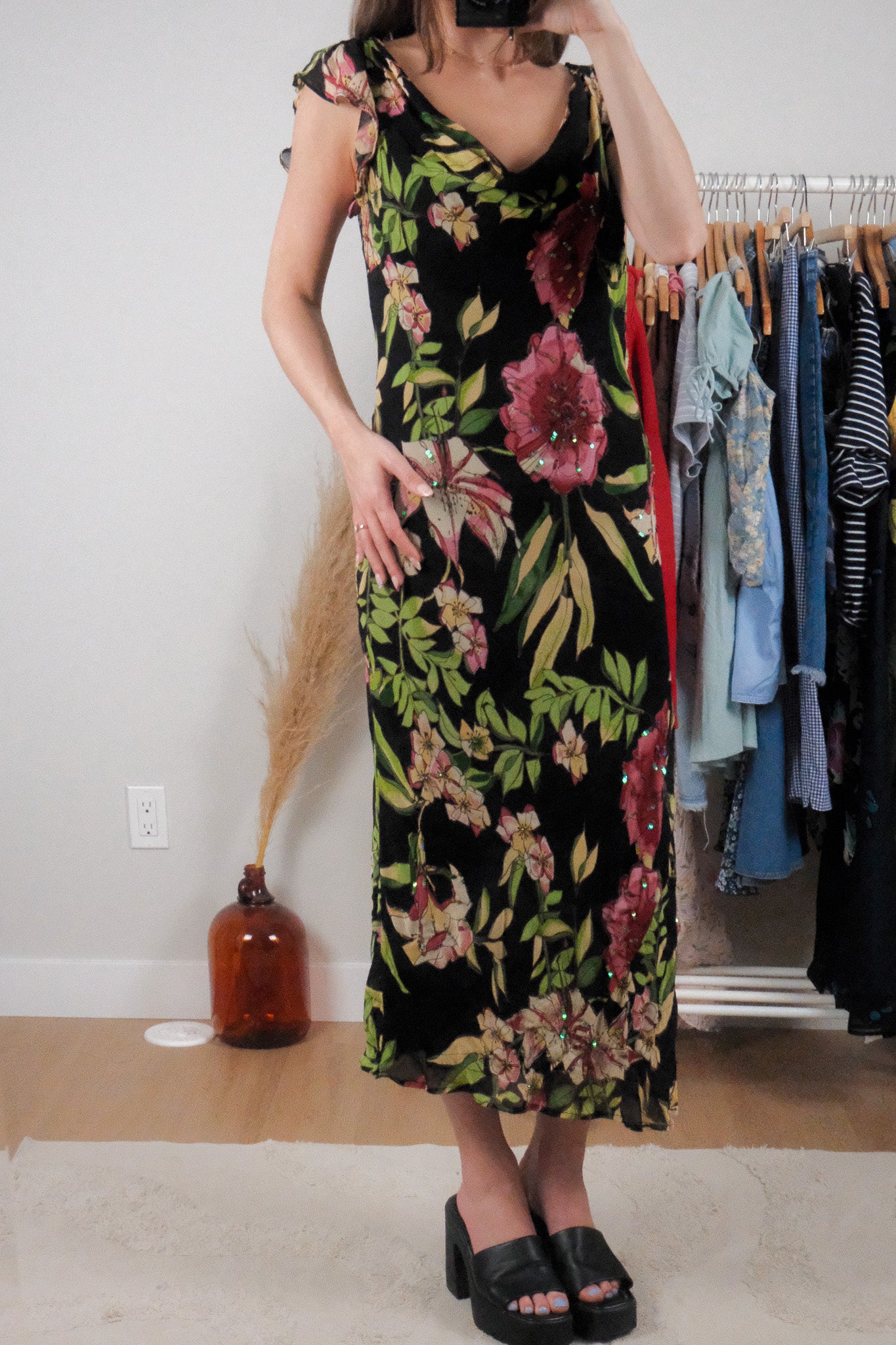 Vintage x Sequin/Beaded Floral Cowlneck Maxi Dress (10)