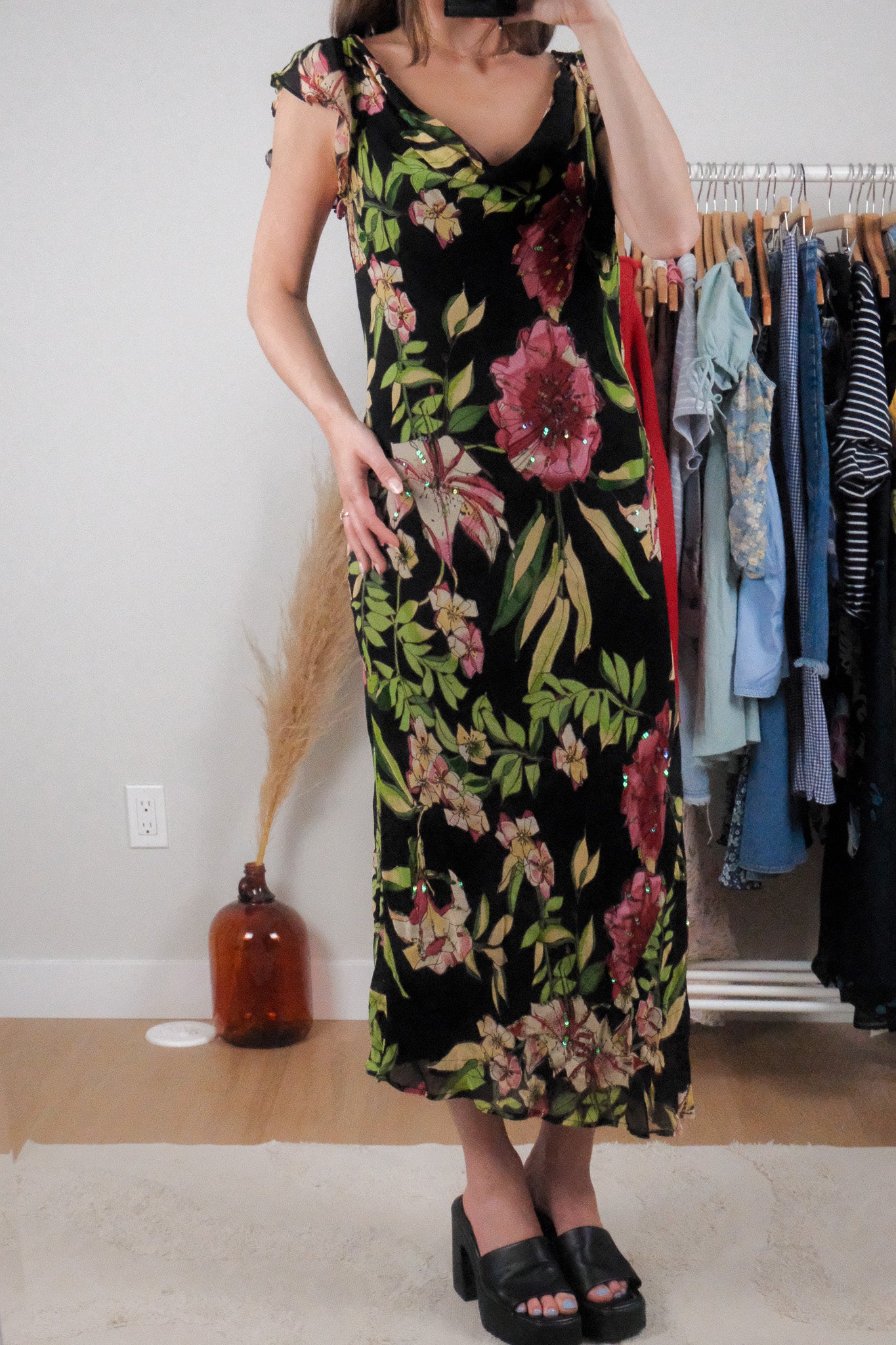 Vintage x Sequin/Beaded Floral Cowlneck Maxi Dress (10)