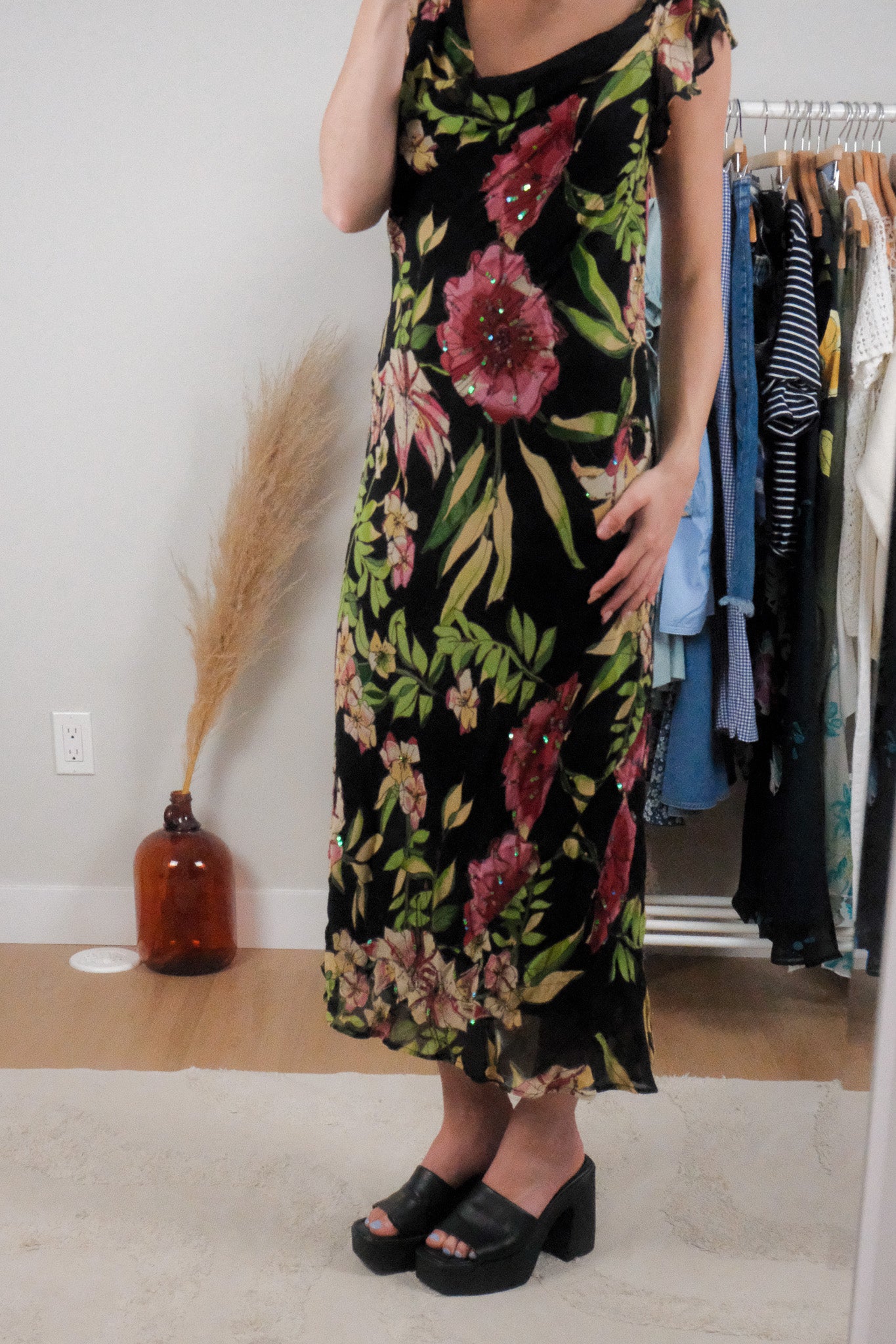Vintage x Sequin/Beaded Floral Cowlneck Maxi Dress (10)