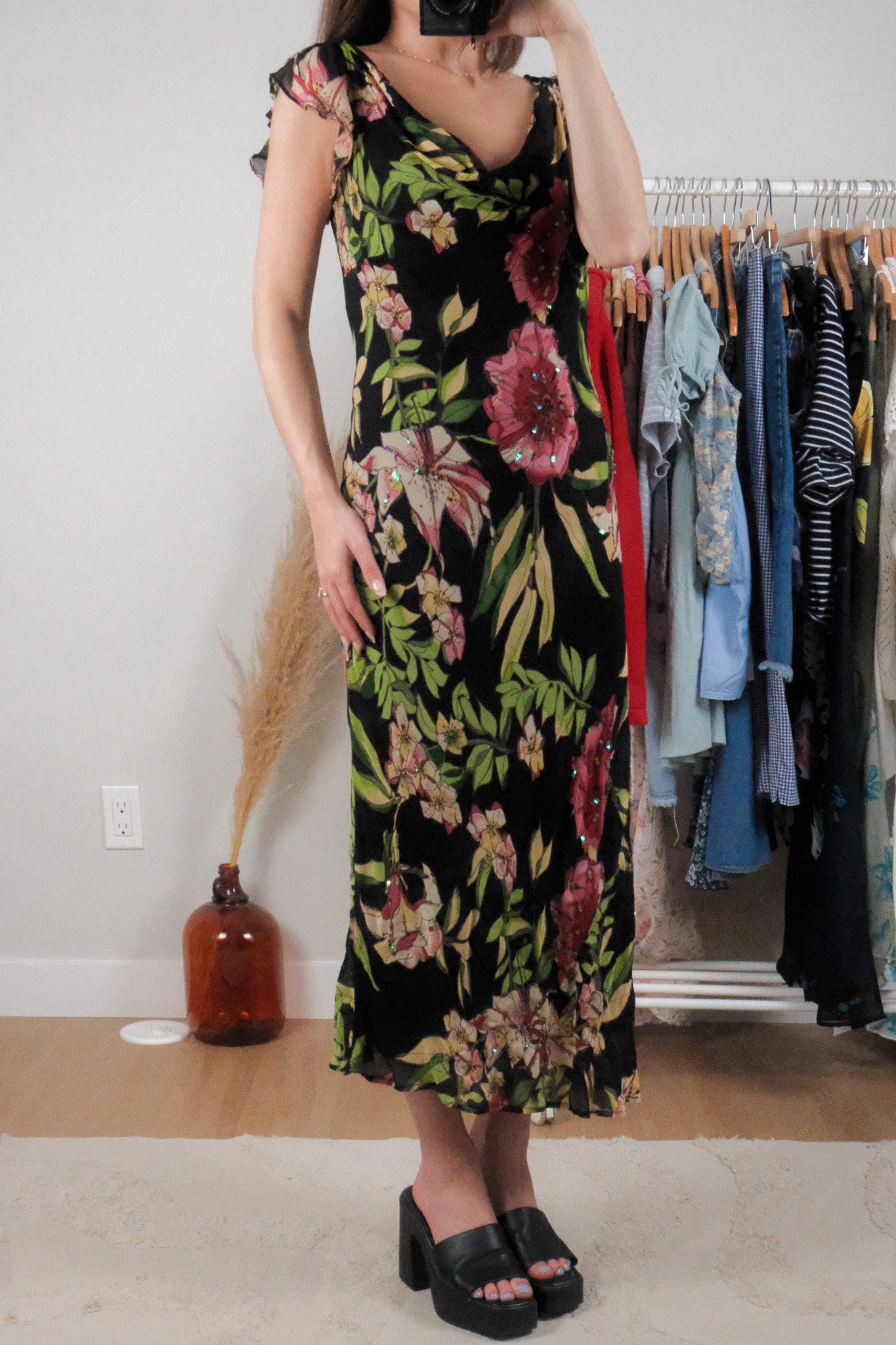 Vintage x Sequin/Beaded Floral Cowlneck Maxi Dress (10)