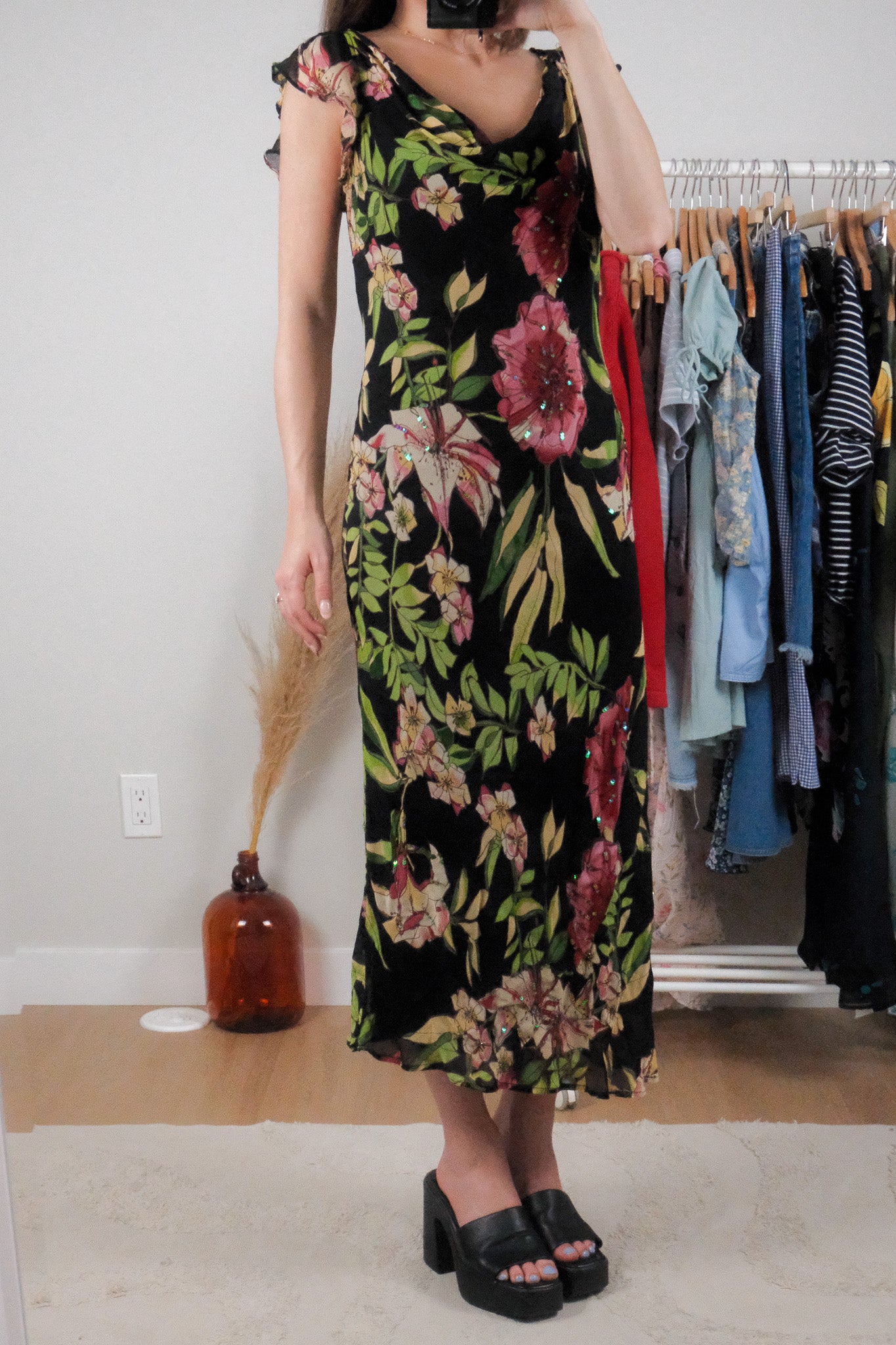 Vintage x Sequin/Beaded Floral Cowlneck Maxi Dress (10)