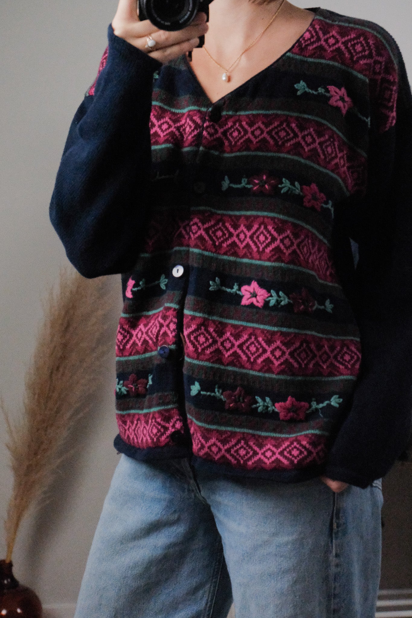 Vintage x Cotton Embroidered Cardigan (M)