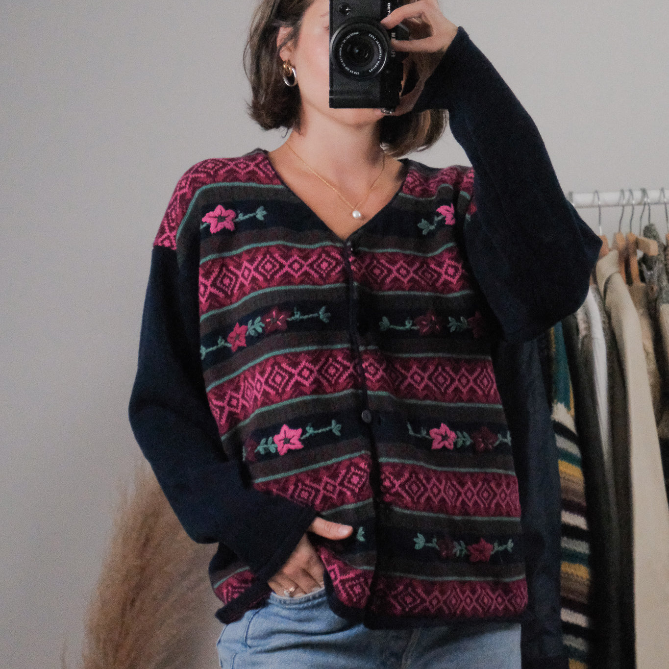Vintage x Cotton Embroidered Cardigan (M)