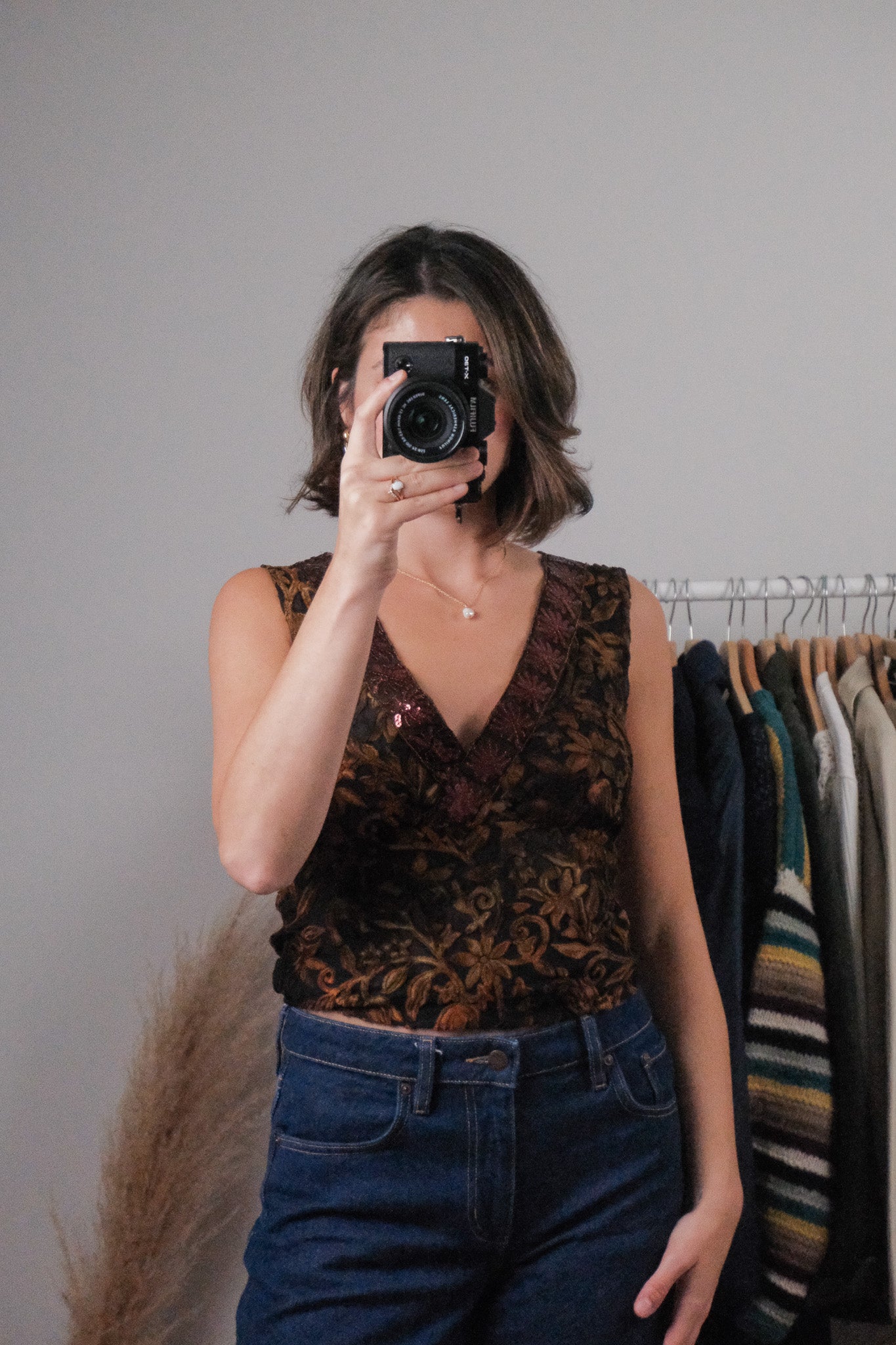 Made in USA x Vintage x Mesh/Velvet/Sequins Tank (M)