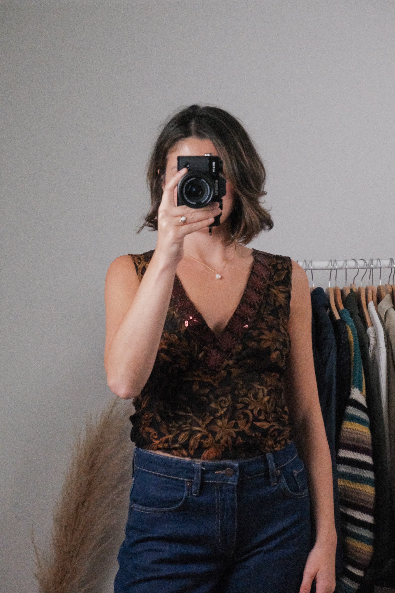Made in USA x Vintage x Mesh/Velvet/Sequins Tank (M)